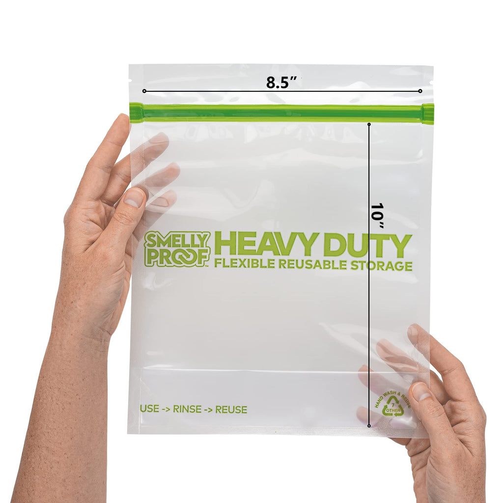 Smelly Proof HEAVY DUTY Reusable STAND-UP Bags for Food Storage, USA Made, NO PEVA & BPA FREE, Reusable Freezer Bags, Dishwasher-Safe, Triple Zip, CLEAR 5-mils XXL 2-Gallon 12" x 16" - 5pk