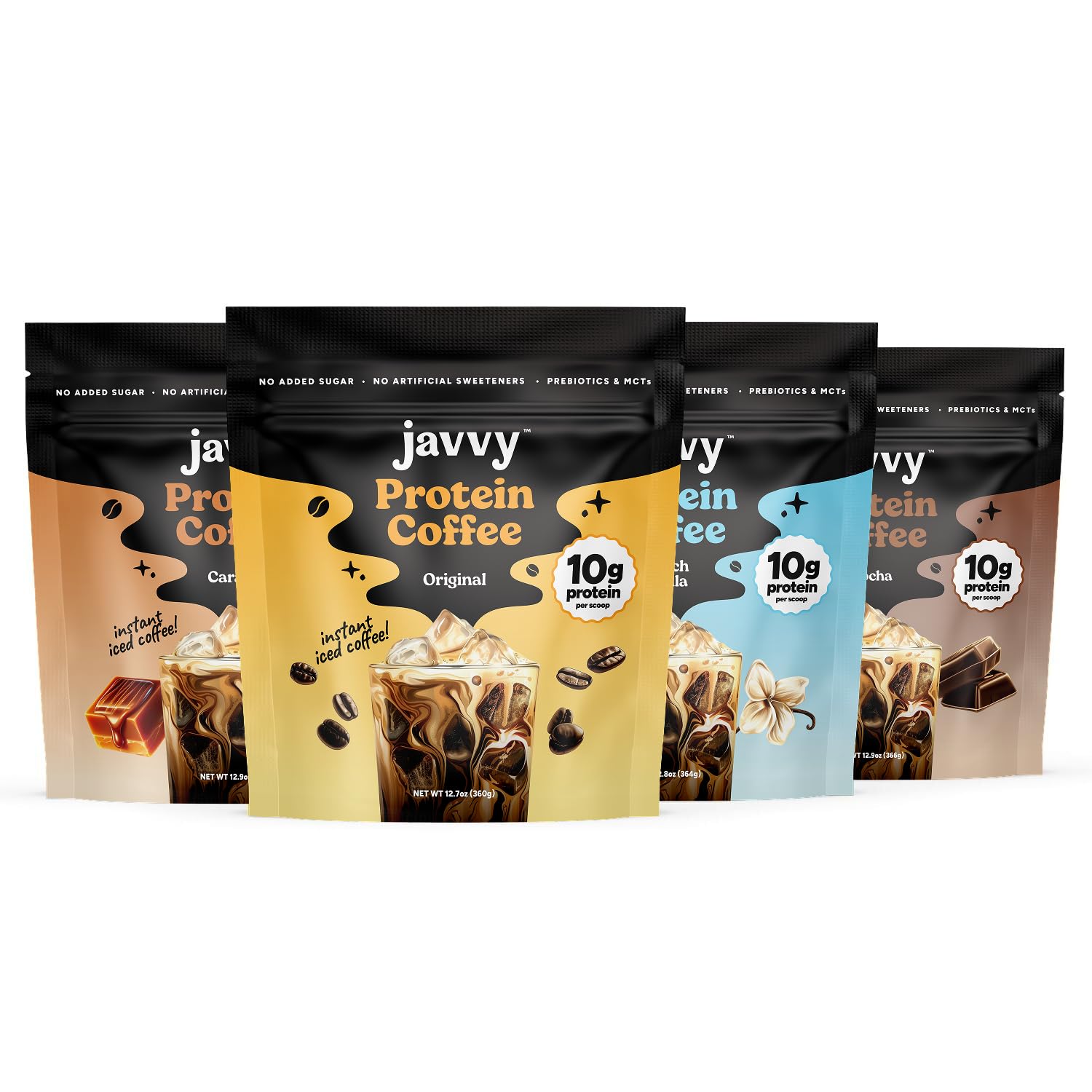 Javvy Protein Iced Coffee - Premium Whey Protein & Iced Coffees, 100% Natural Cold Brew, Zero Artificial Flavors & Sweeteners, 80mg Caffeine, No Added Sugar, 20 Servings, Caramel, 1 Pack
