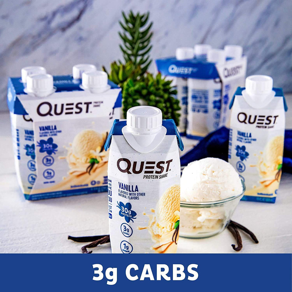 Quest Nutrition Ready to Drink Vanilla Protein Shake, 30g Protein, 3g Net Carbs, Gluten Free, Keto Friendly, 11 fl.oz 4 Count (Pack of 3)