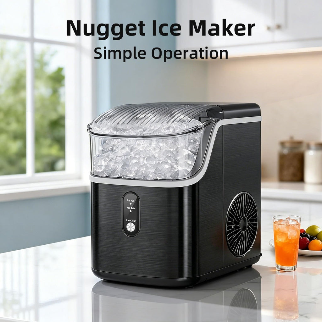 Antarctic Star Nugget Ice Makers Countertop, Pebble Ice Machine with Chewable Pellet Ice, 35Lbs/24H, Self-Cleaning, Sonic Ice, One-Click Operation, for Kitchen,Party Stainless Steel Silver