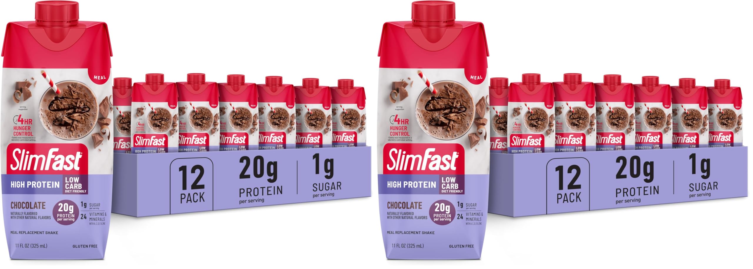 SlimFast Protein Shake, Vanilla- 20g Protein, Meal Replacement Shake Ready to Drink, High Protein with Low Carb and Low Sugar, 24 Vitamins and Minerals, 12 Count (Pack of 1) (Packaging May Vary)