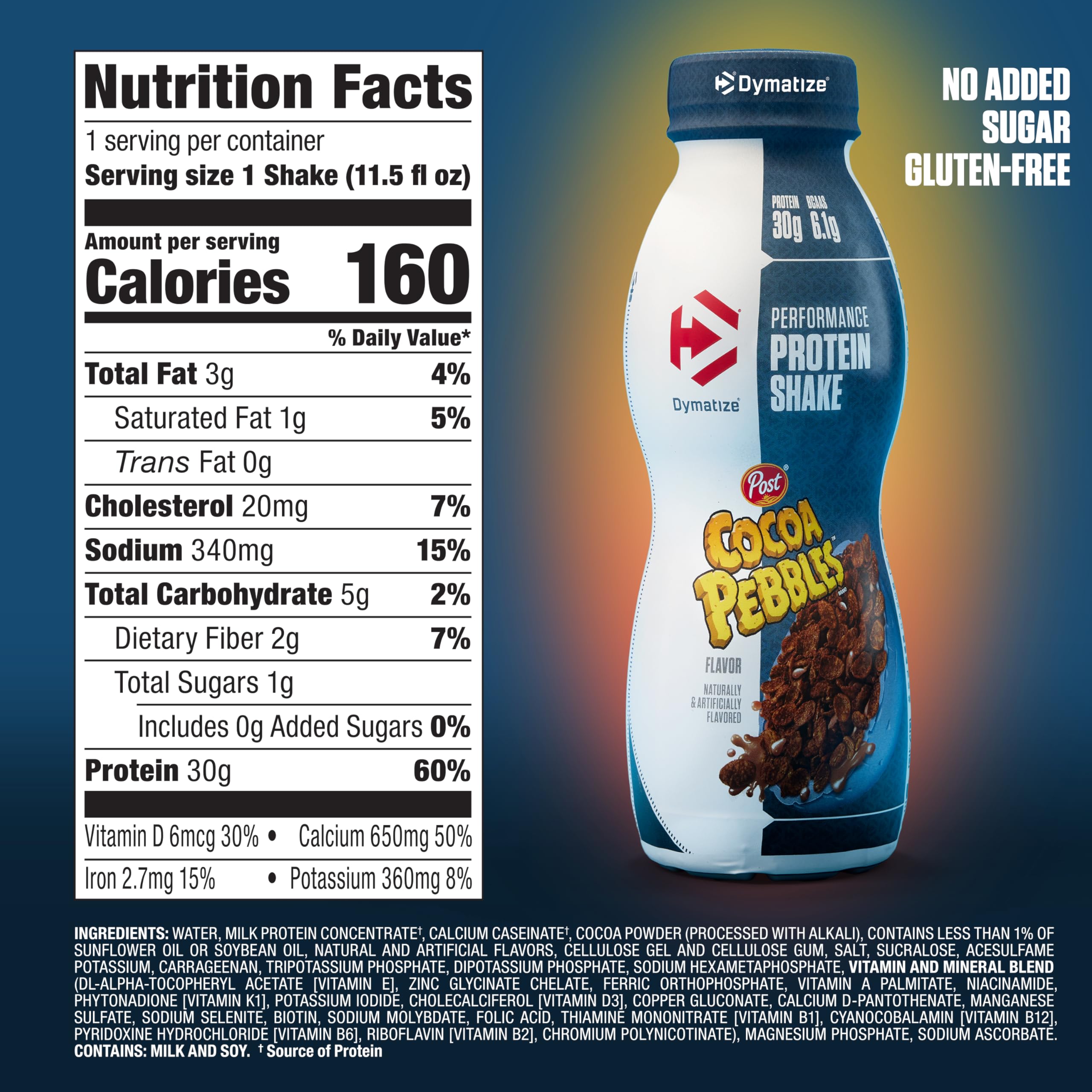 Dymatize Performance Protein Shake, Fruity Pebbles, 30g Protein, 6.1g BCAA for Muscle Recovery, No Added Sugar, Low Fat, 24 Vitamins & Minerals, Gluten-Free, Ready to Drink, On-the-Go Snack, 11.5 fl oz, 15 pack