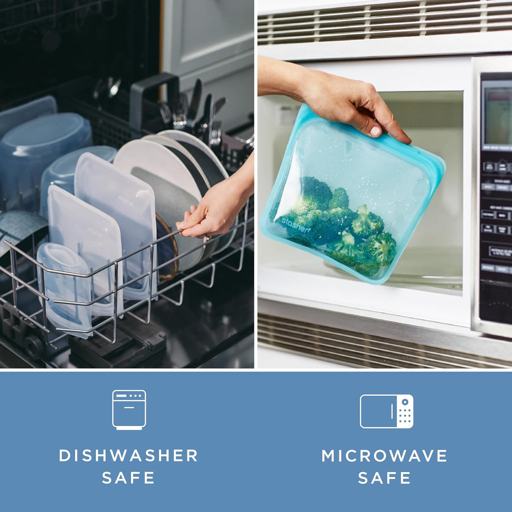 Stasher Silicone Reusable Storage Bag, Freezer Bag, Reusable Snack Bags, Microwave, Dishwasher, Oven Safe, Sous Vide, Premium Lunch Container, Eco Friendly, Food Storage Bag, 12 oz, Clear