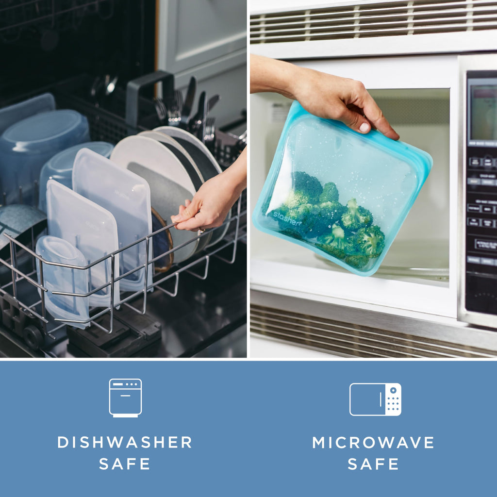 Stasher Silicone Reusable Food Storage Bag, Half Gallon Silicone Bag, Meal Prep, Reusable Freezer Bag, Microwave, Dishwasher, Oven Safe, Sous Vide, Eco Friendly, Food Storage Bag, 64 oz, Clear