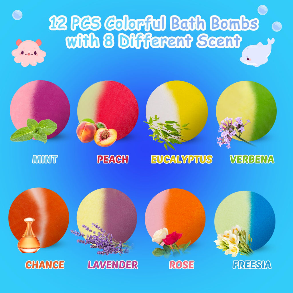 Bath Bombs for Kids, 12 Pcs Bath Bombs with Glow in The Dark Dinosura Surprise Inside, Handmade Organic Bubble Bath Ball Gift Set for Boys and Girls, Gift for Birthday Christmas Easter