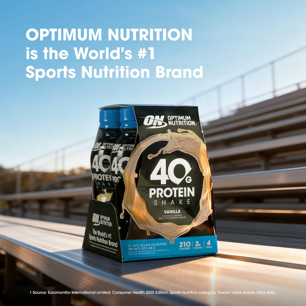 Optimum Nutrition 40g Protein Shake, 40g of Protein, Naturally Flavored, Complete Protein Drink, Chocolate, 14 Fl Oz, 12 Count (Pack of 1) (Packaging May Vary)
