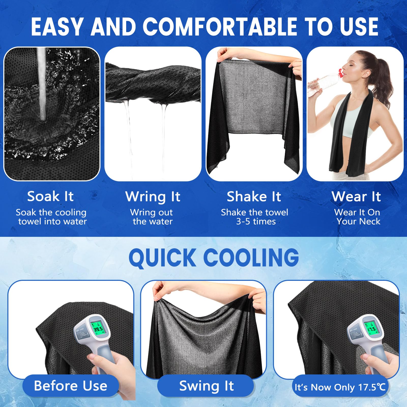 Hosuly 1000 Pack Cooling Towels Bulk 40 x 12 Inch Large Chilly Breathable Sweat Sports Cold Towels Sublimation Microfiber Ice Neck Rag for Hot Weather Workout Gym Team Gift (Dark Blue)