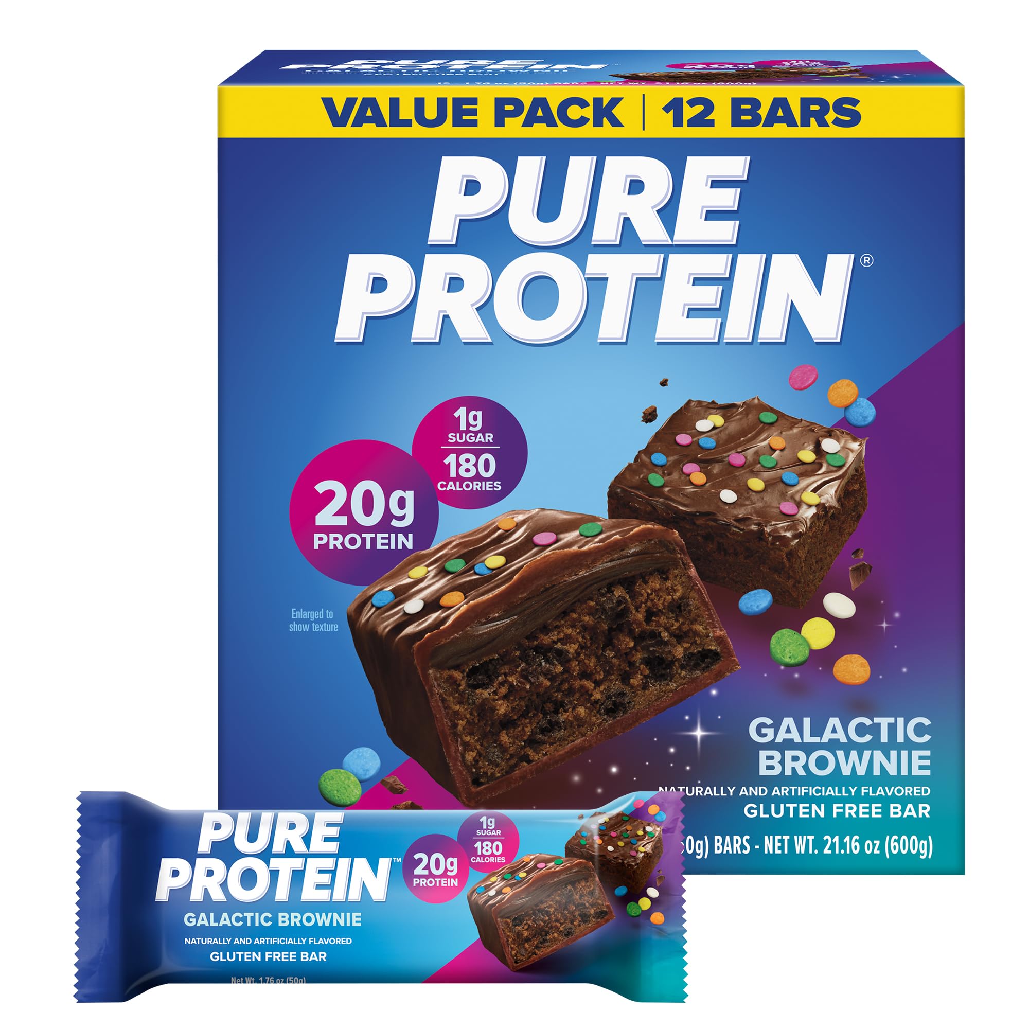 Pure Protein Chocolate Peanut Butter Protein Bars – 20g Protein, 3g Sugar, 190 Calories (12 count) Low Sugar* High Protein Snack - Gluten Free - Perfect for a Healthy Snack
