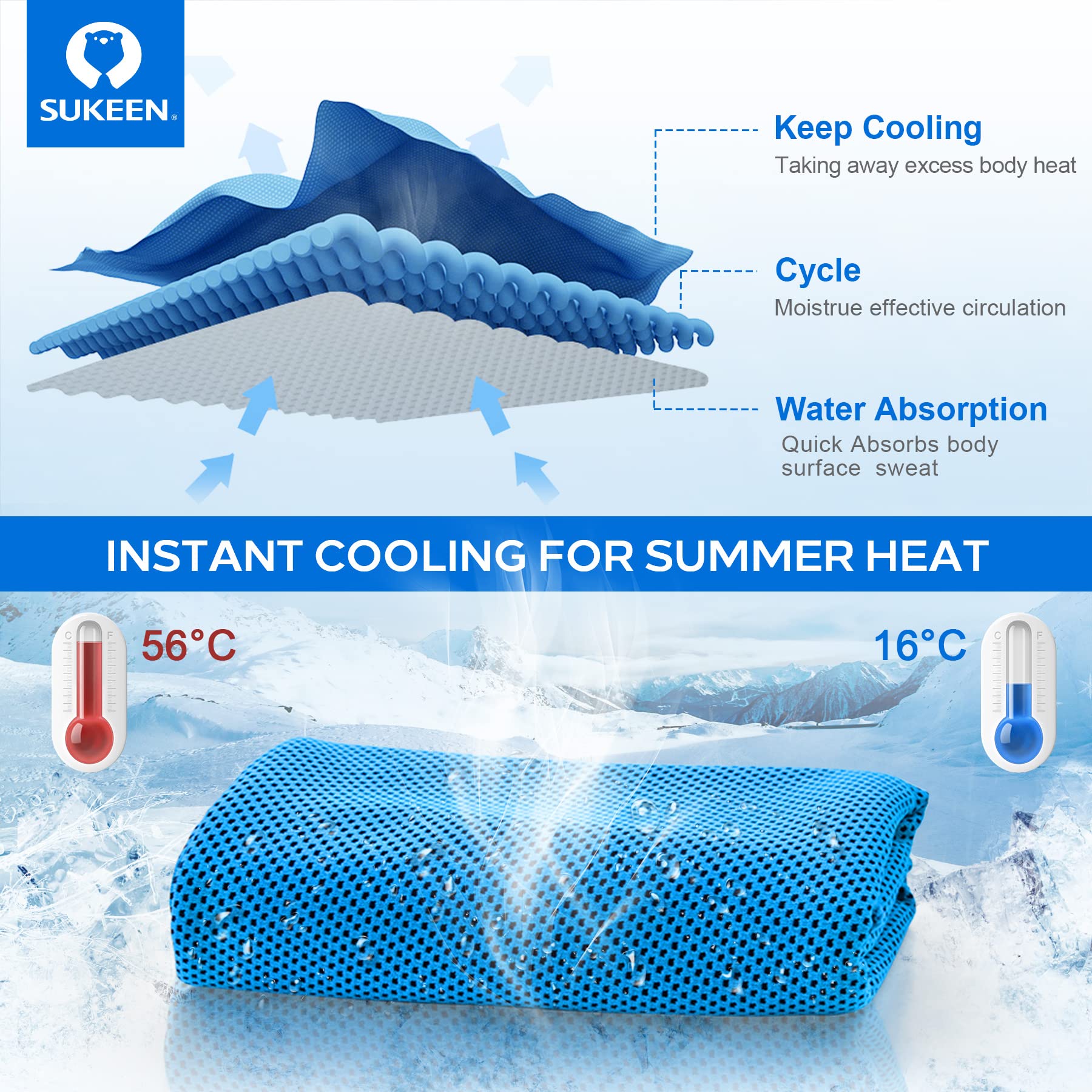 Sukeen 4 Pack Cooling Towels for Hot Weather 40"x12", Gym Towels for Men and Women, Soft Breathable Workout Towels for Yoga, Running, Sport, & More