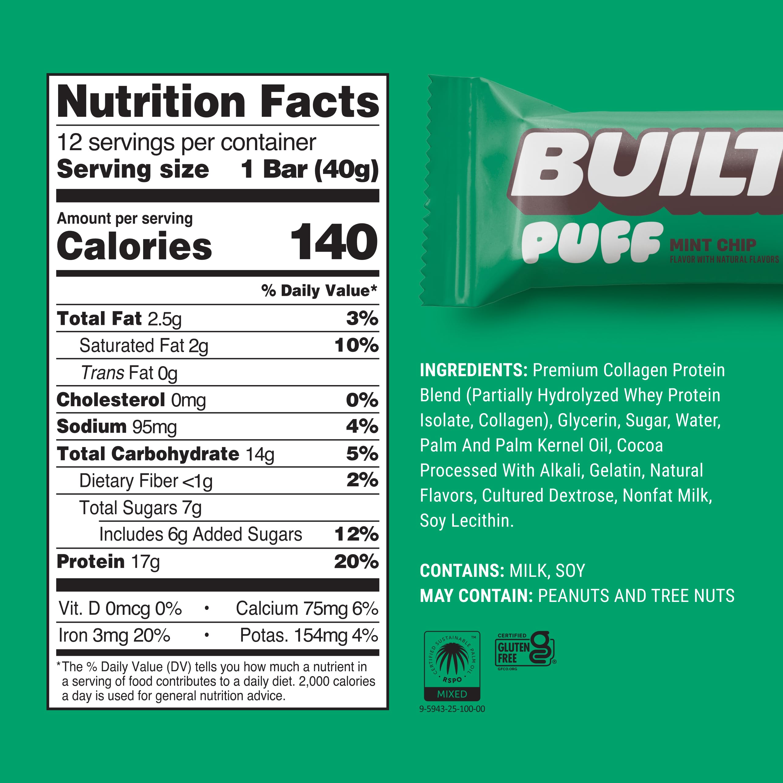 BUILT Bar Puff Protein Bars - Variety Pack - 15-17g Protein Snack Bars with Collagen - Calorie Conscious & Gluten Free - 12 Count, Variety May Vary | Protein Snack Bars with Collagen, Calorie Conscious, Gluten Free