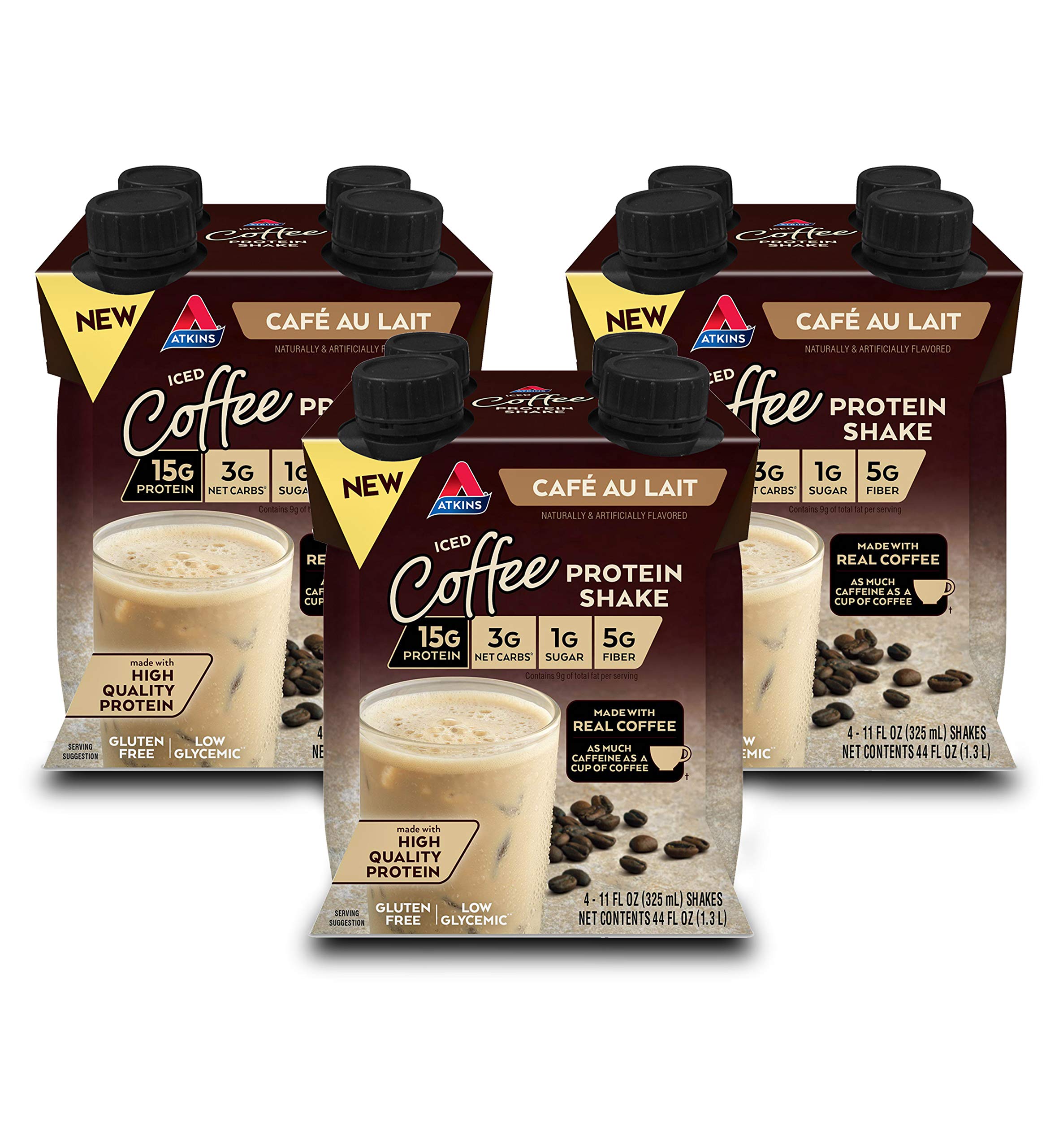 Atkins Mocha Latte Iced Coffee Flavored Protein Shake, High Protein, Low Glycemic, Low Carb and Low Sugar Shakes, Keto-Friendly, 12 Pack