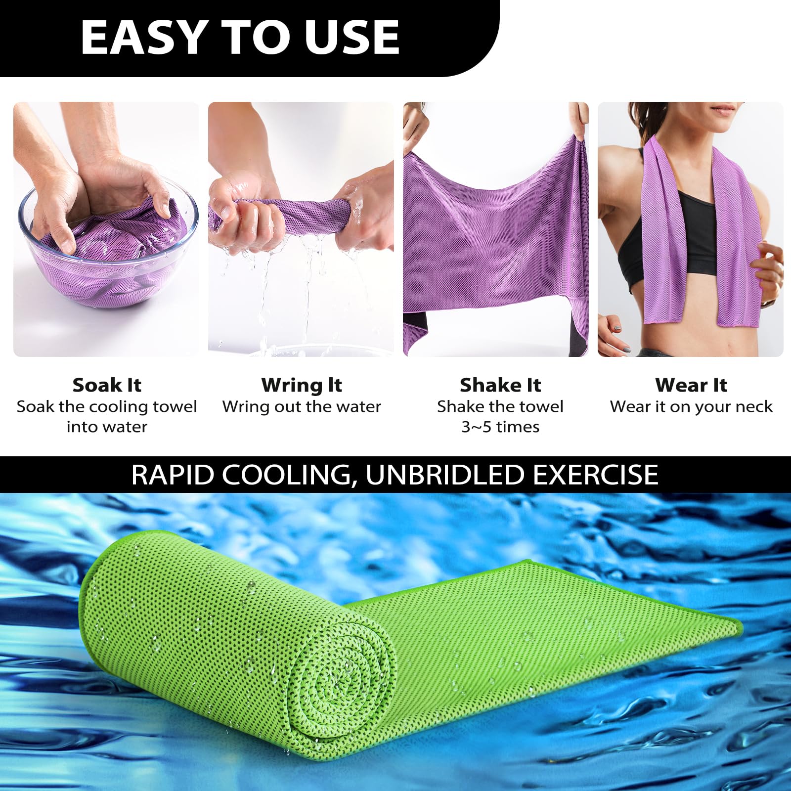 Cooling Towels - 5 Pack Gym Towels, Gym Towel for Working Out, Yoga Towel, Quick Dry Towel for Running, Camping, Fitness & More Activities