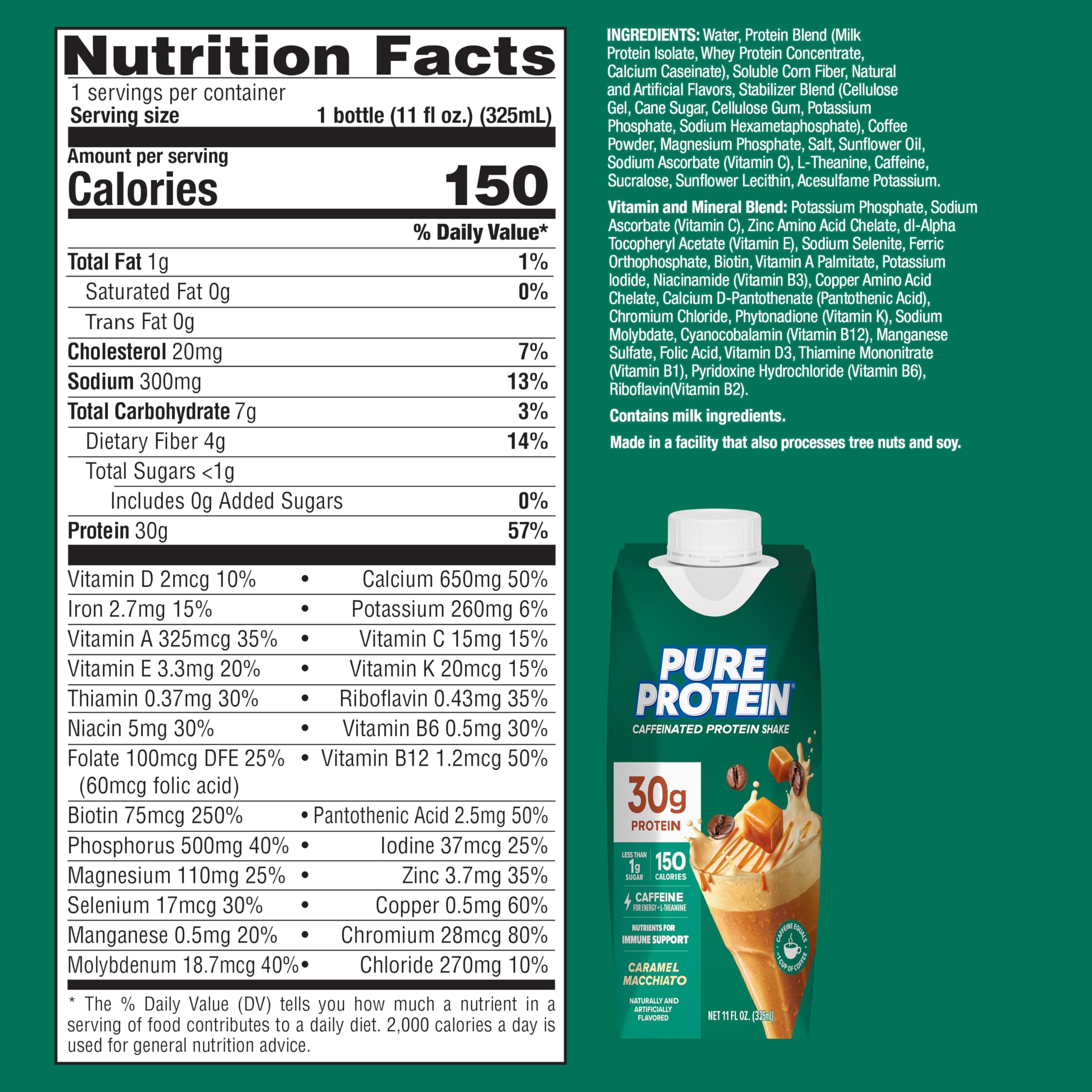 Pure Protein Chocolate Protein Shake, 30g Complete Protein, Ready to Drink and Keto-Friendly, Vitamins A, C, D, and E plus Zinc to Support Immune Health, 11oz Bottles, 12 Pack