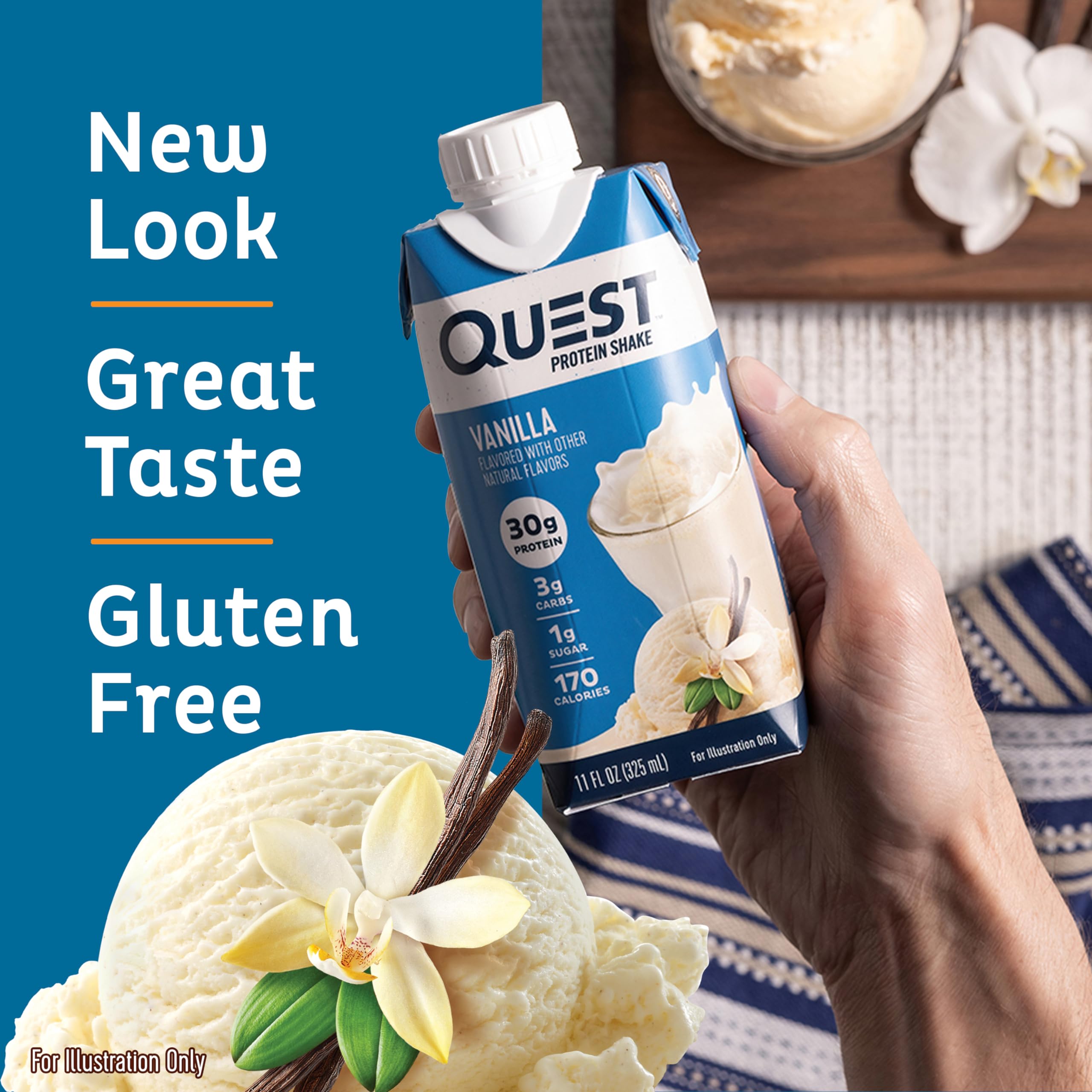 Quest Nutrition Ready to Drink Vanilla Protein Shake, 30g Protein, 3g Net Carbs, Gluten Free, Keto Friendly, 11 fl.oz 4 Count (Pack of 3)
