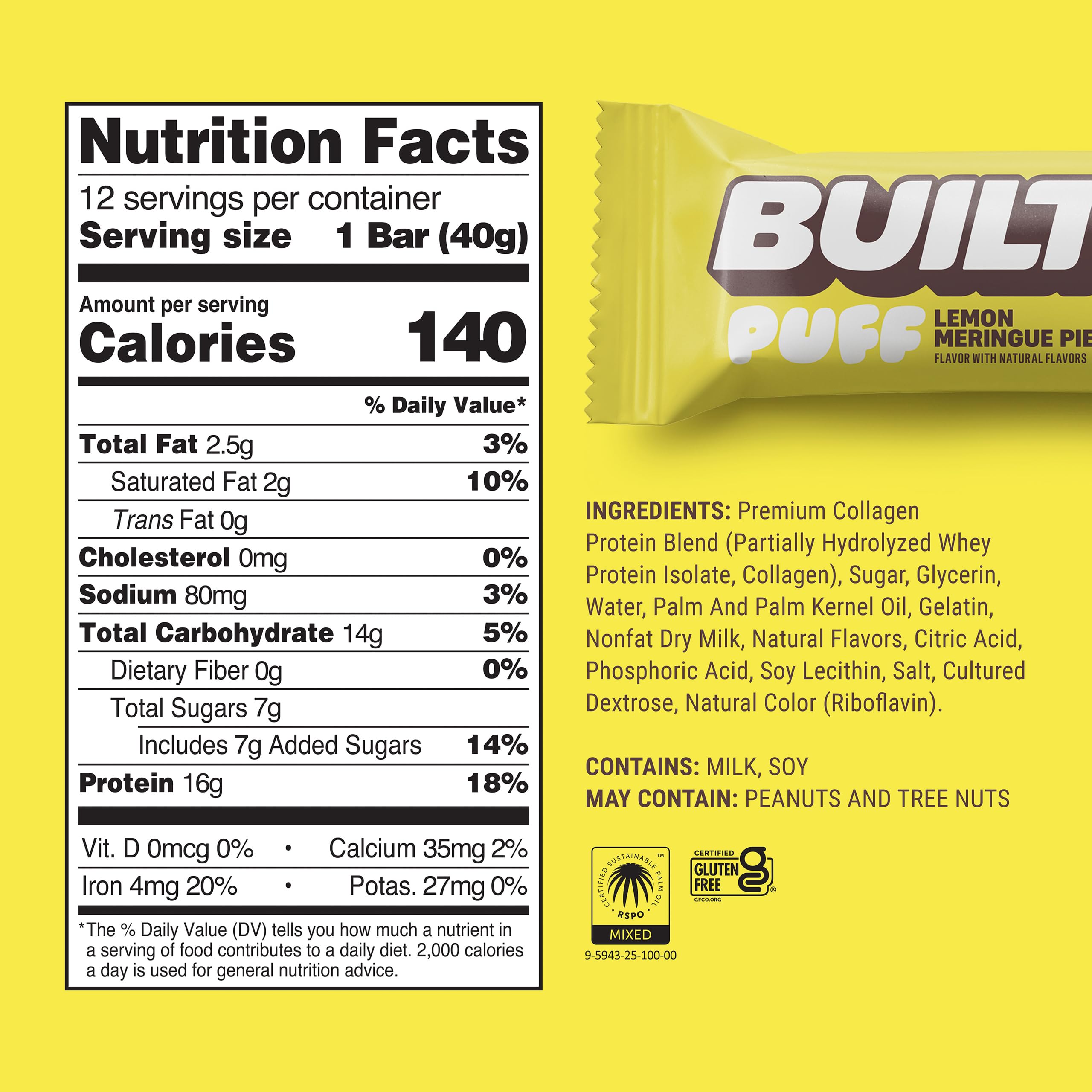BUILT Bar Puff Protein Bars - Variety Pack - 15-17g Protein Snack Bars with Collagen - Calorie Conscious & Gluten Free - 12 Count, Variety May Vary | Protein Snack Bars with Collagen, Calorie Conscious, Gluten Free