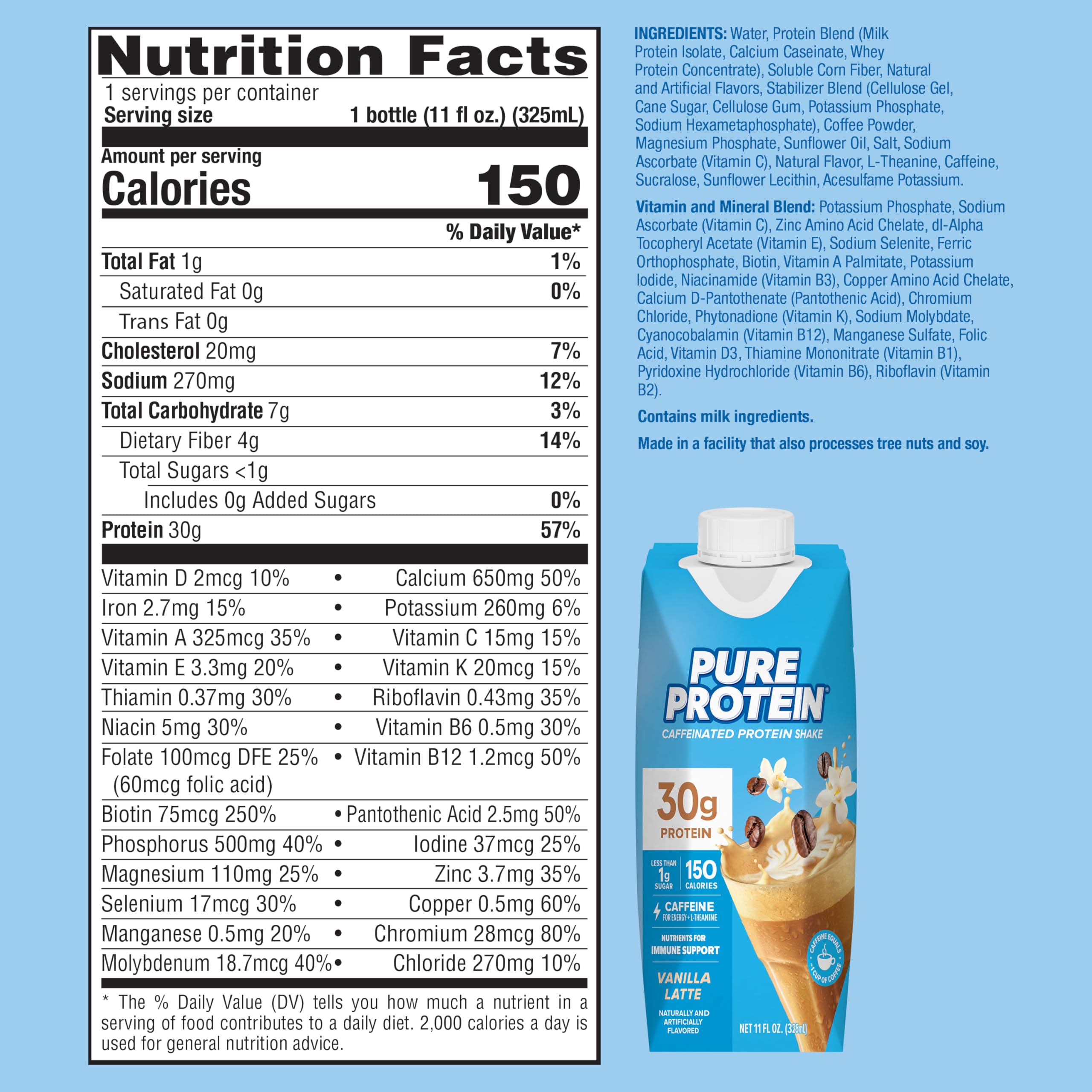 Pure Protein Chocolate Protein Shake, 30g Complete Protein, Ready to Drink and Keto-Friendly, Vitamins A, C, D, and E plus Zinc to Support Immune Health, 11oz Bottles, 12 Pack