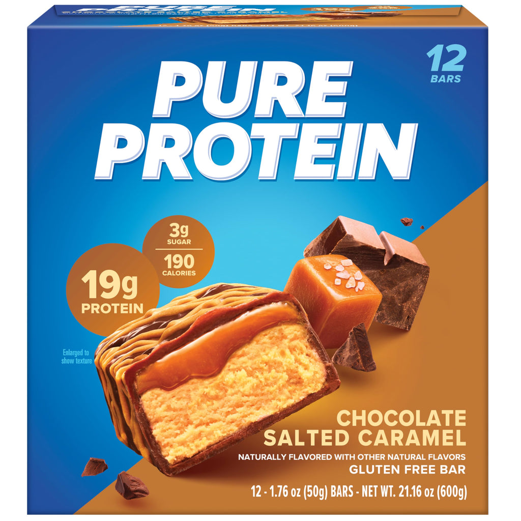 Pure Protein Chocolate Peanut Butter Protein Bars – 20g Protein, 3g Sugar, 190 Calories (12 count) Low Sugar* High Protein Snack - Gluten Free - Perfect for a Healthy Snack