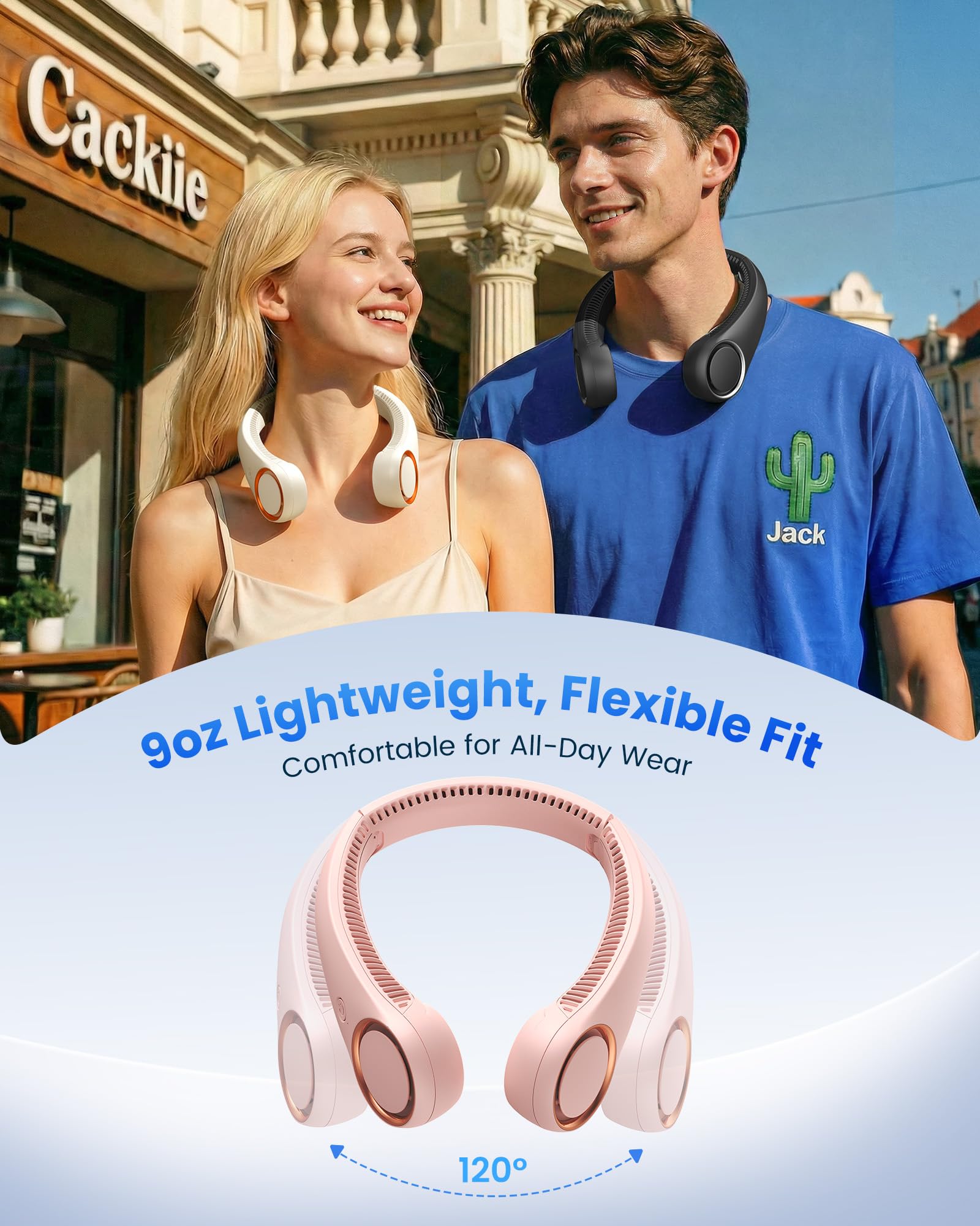 Gaiatop Portable Neck Fan Rechargeable, Hands-Free Cooling, 23.5hrs Runtime, Battery Powered Personal Wearable Fan Quiet, Summer Outdoor Travel Essentials, Birthday Gifts for Women Men Teens, Black