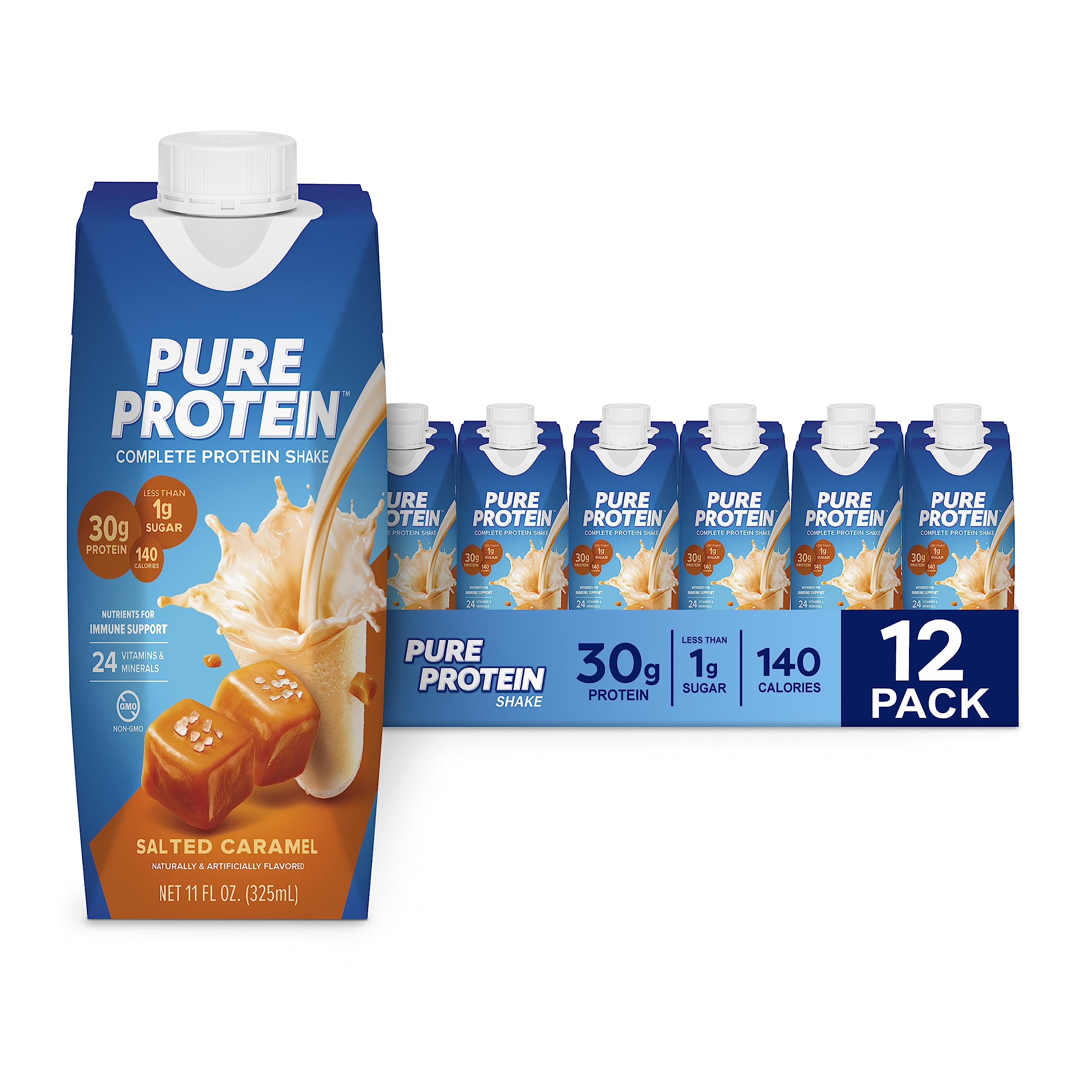 Pure Protein Chocolate Protein Shake, 30g Complete Protein, Ready to Drink and Keto-Friendly, Vitamins A, C, D, and E plus Zinc to Support Immune Health, 11oz Bottles, 12 Pack