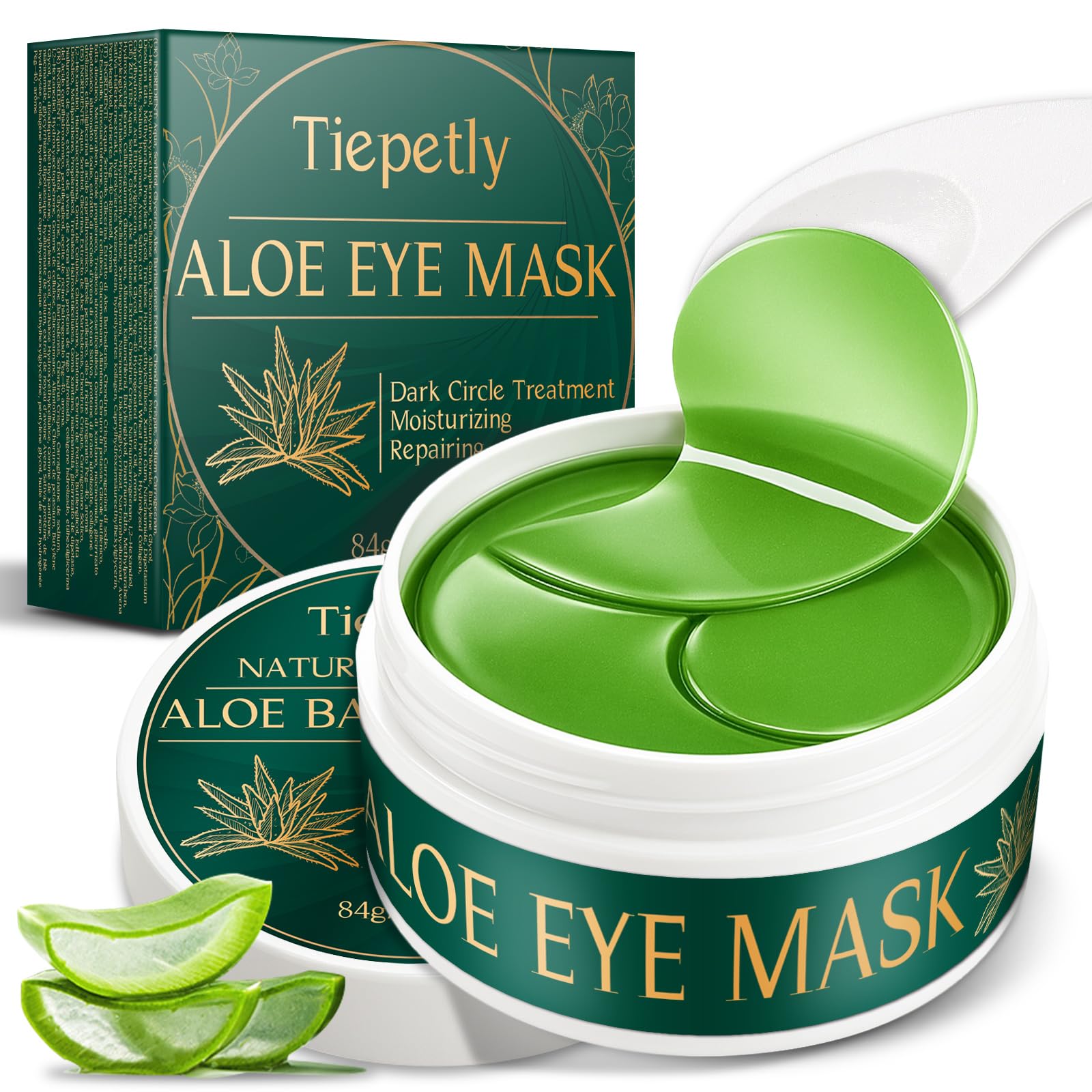 Aloe Vera Under Eye Patches for Dark Circles, Puffiness Relief, Hydrating Hydrogel Mask, Moisturizing Gel Pads for Bags and Tired Skin