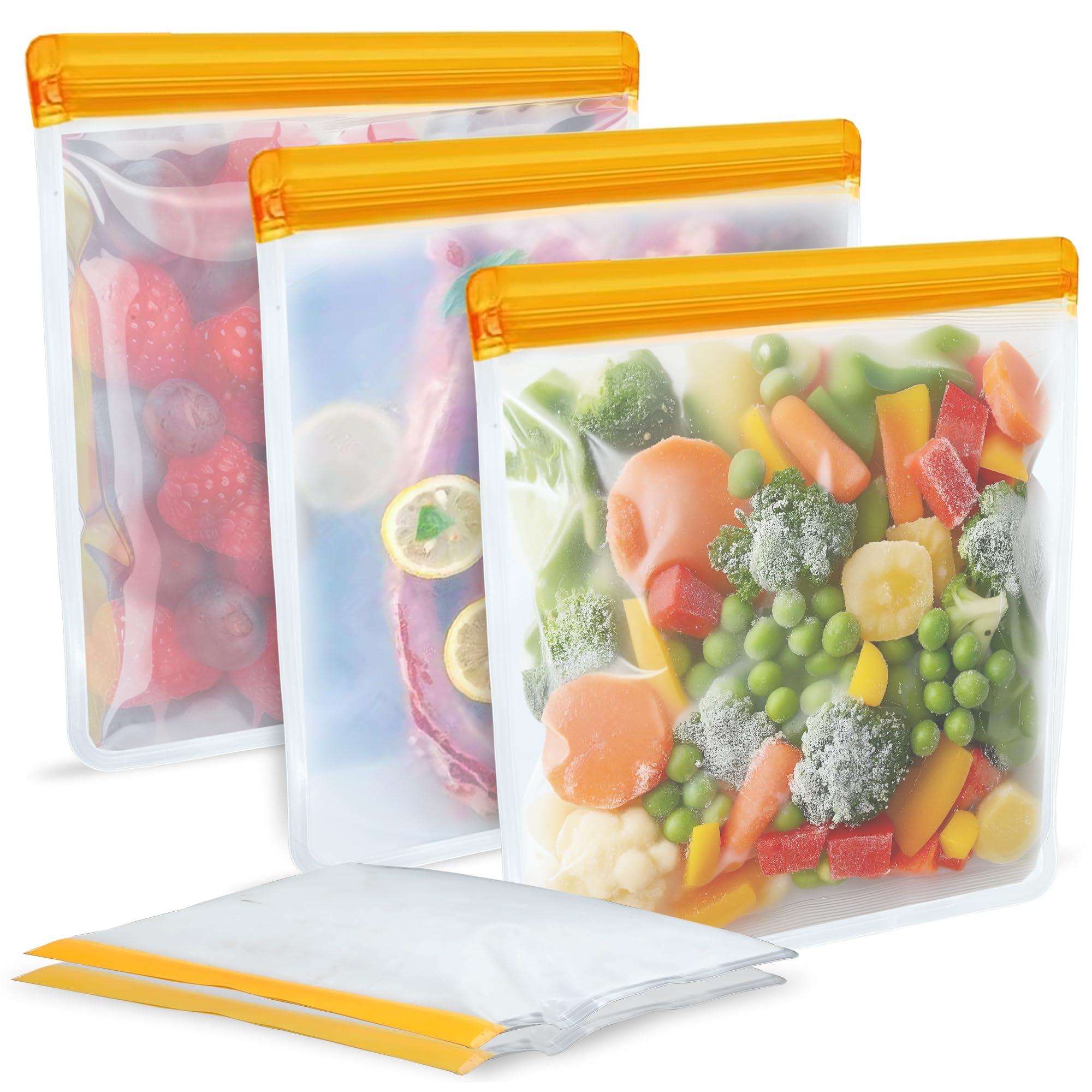 10 Pack Dishwasher Safe Reusable Bags, Leakproof Reusable Freezer Bags, BPA Free Food Storage Bags for Lunch, Marinate and Travel, 3 Gallon, 4 Sandwich, 3 Snack Bags