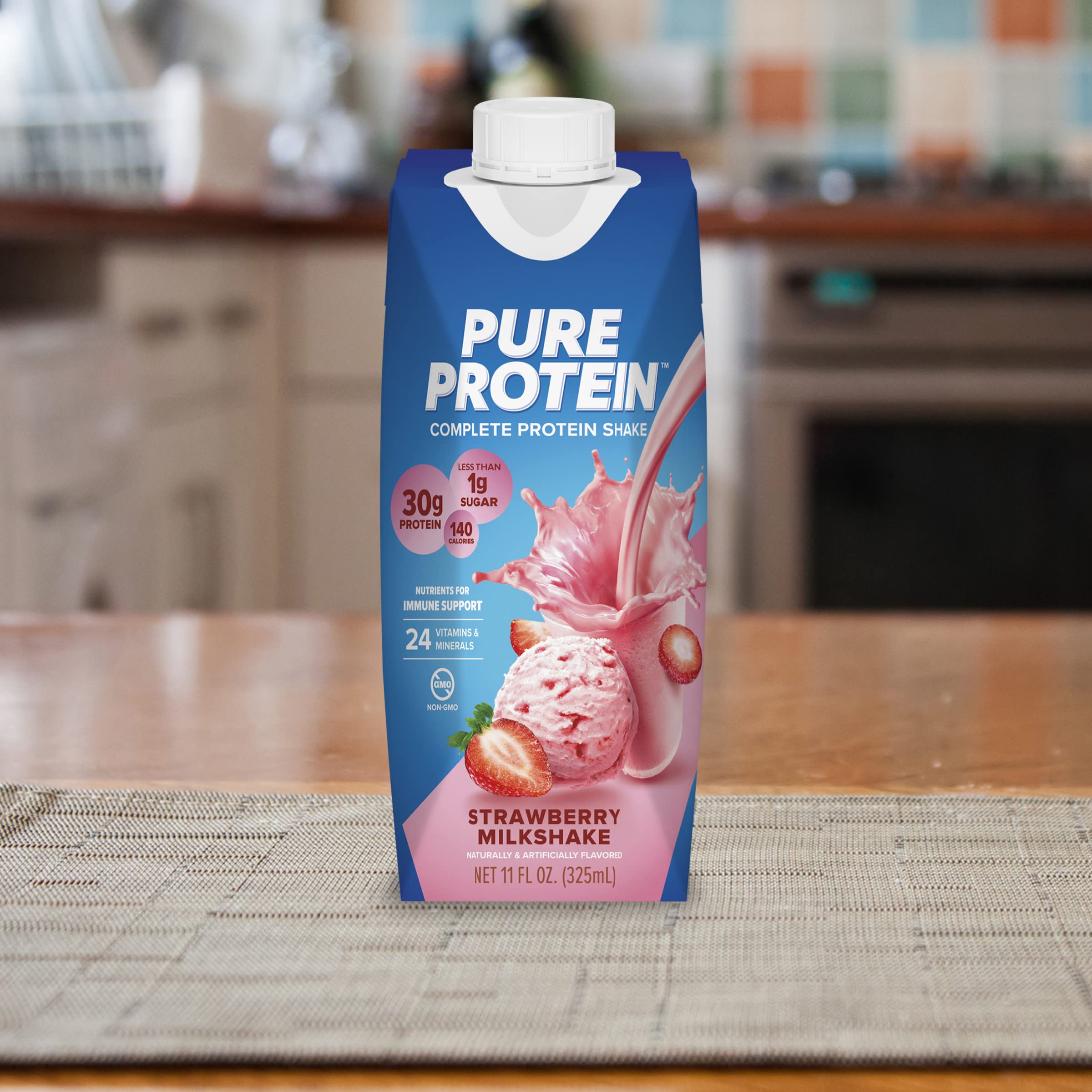 Pure Protein Chocolate Protein Shake, 30g Complete Protein, Ready to Drink and Keto-Friendly, Vitamins A, C, D, and E plus Zinc to Support Immune Health, 11oz Bottles, 12 Pack