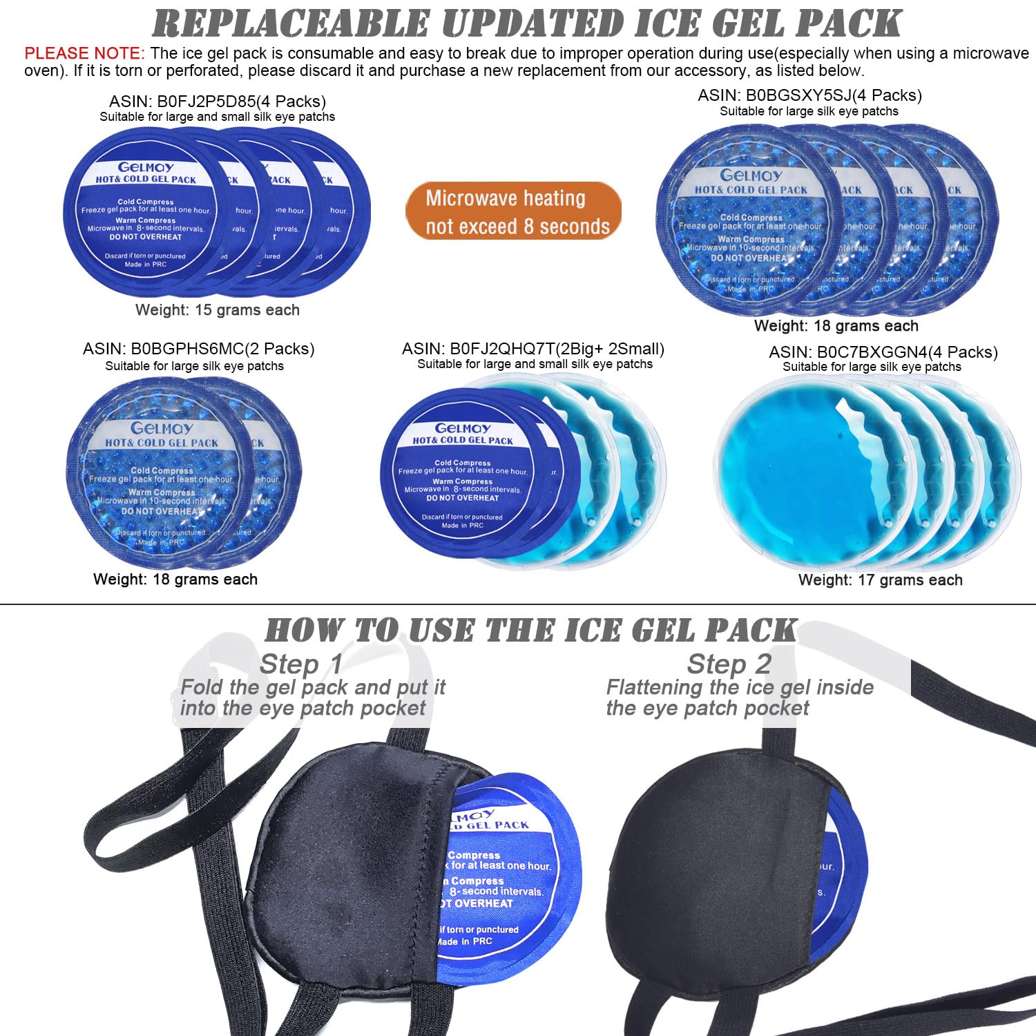 Cooling Eye Patches for Puffy Eyes, Pure Silk Ice Eye Patch, Single Eye Mask, Medical One Eye Cover Cold Hot Therapy Strabismus Lazy Eyes After Surgery Adult Kid Pirate Eyepatch (Black)