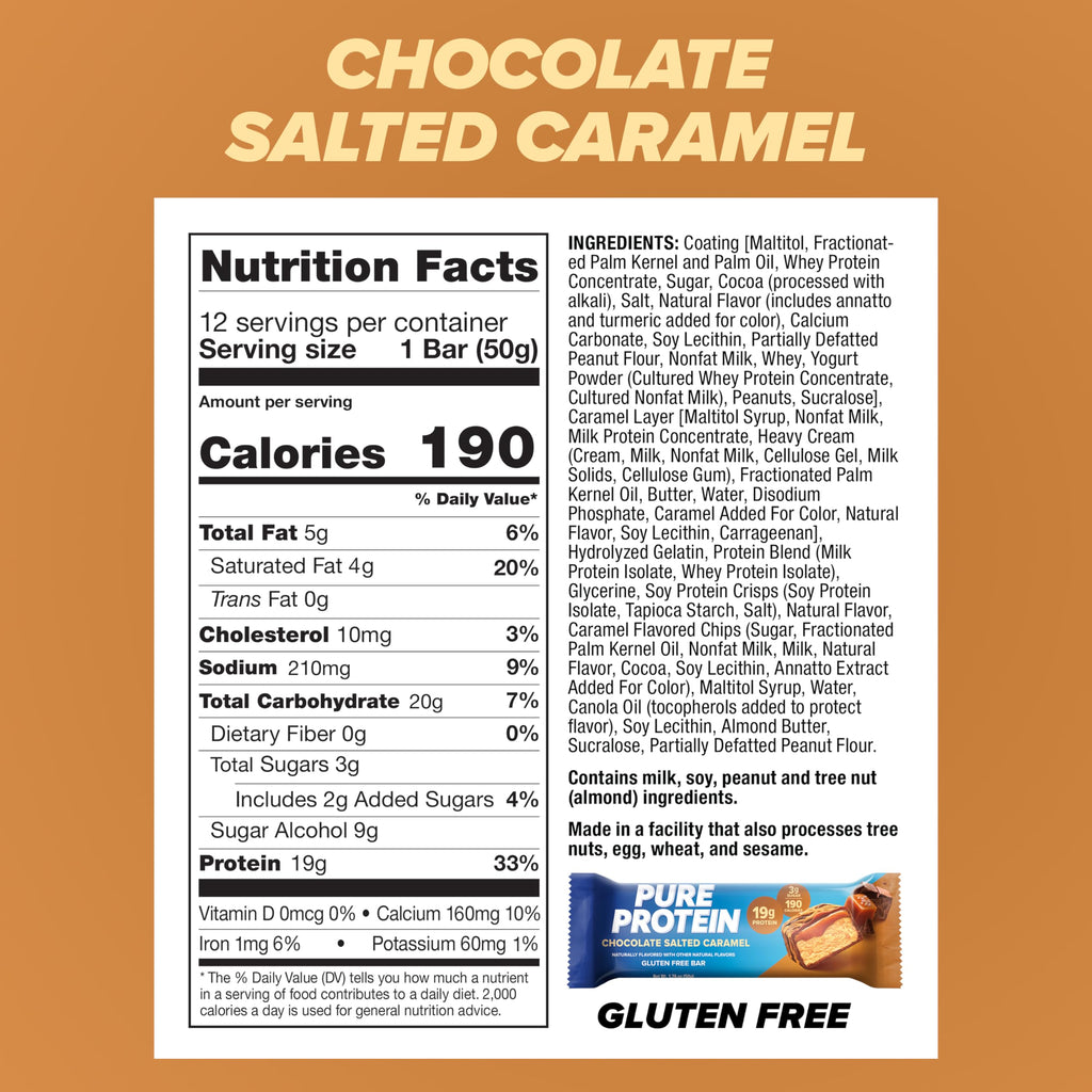 Pure Protein Chocolate Peanut Butter Protein Bars – 20g Protein, 3g Sugar, 190 Calories (12 count) Low Sugar* High Protein Snack - Gluten Free - Perfect for a Healthy Snack