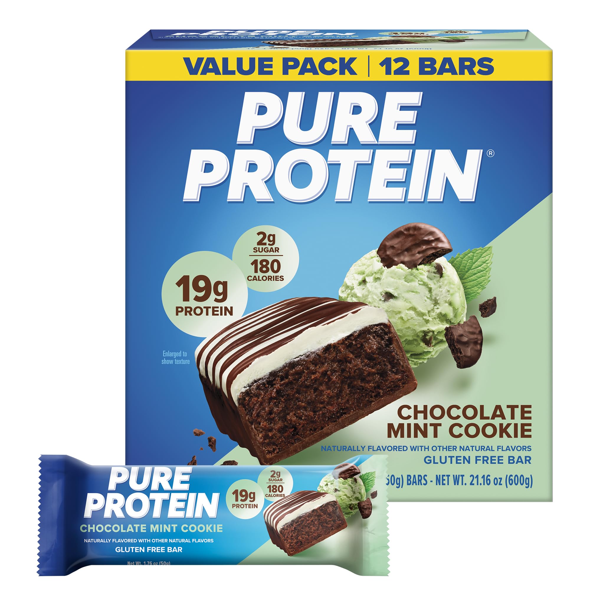 Pure Protein Chocolate Peanut Butter Protein Bars – 20g Protein, 3g Sugar, 190 Calories (12 count) Low Sugar* High Protein Snack - Gluten Free - Perfect for a Healthy Snack
