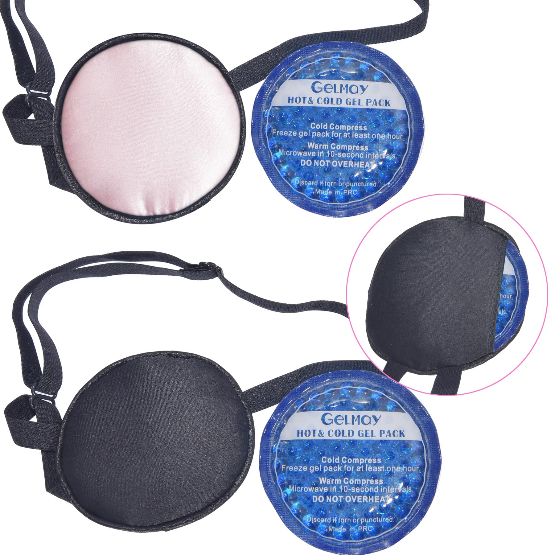 Cooling Eye Patches for Puffy Eyes, Pure Silk Ice Eye Patch, Single Eye Mask, Medical One Eye Cover Cold Hot Therapy Strabismus Lazy Eyes After Surgery Adult Kid Pirate Eyepatch (Black)