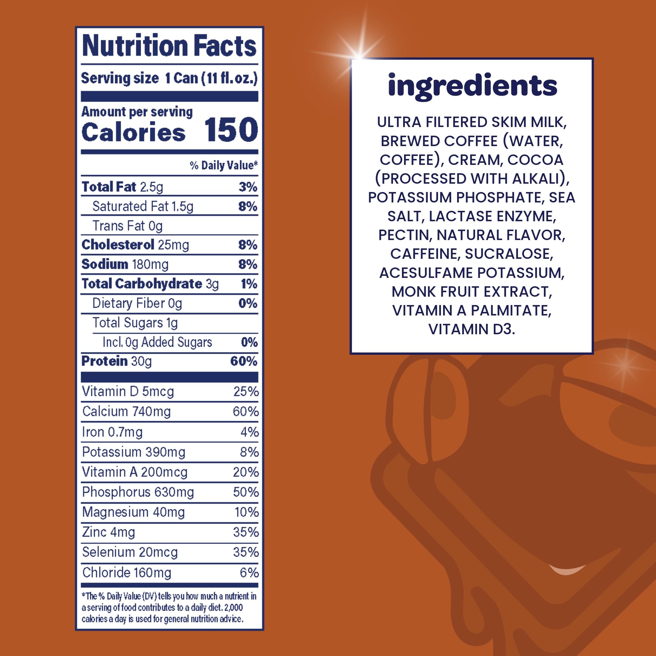 Nurri - 30g Protein Ultra Filtered Milk Shake – Mocha- with Caffeine for Energy, Lactose Free, Low Sugar, 150 Calories, 10 Vitamins and Minerals - 11 fl oz, 10 Cans