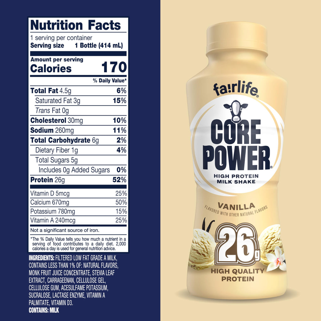 Core Power Protein Shake, Chocolate, 26g Bottle, 14oz, 12 Pack