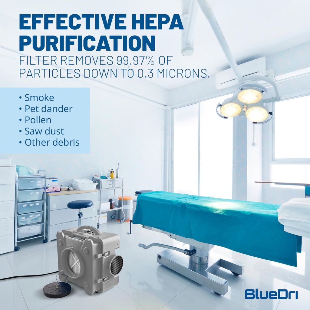 BlueDri Air Shield 550 HEPA Air Scrubber, Water Damage Restoration Equipment Air Purifier, Covers 1400 Sq. Ft, Daisy Chain Capable, For Commercial Use, Blue, BD-AS-550