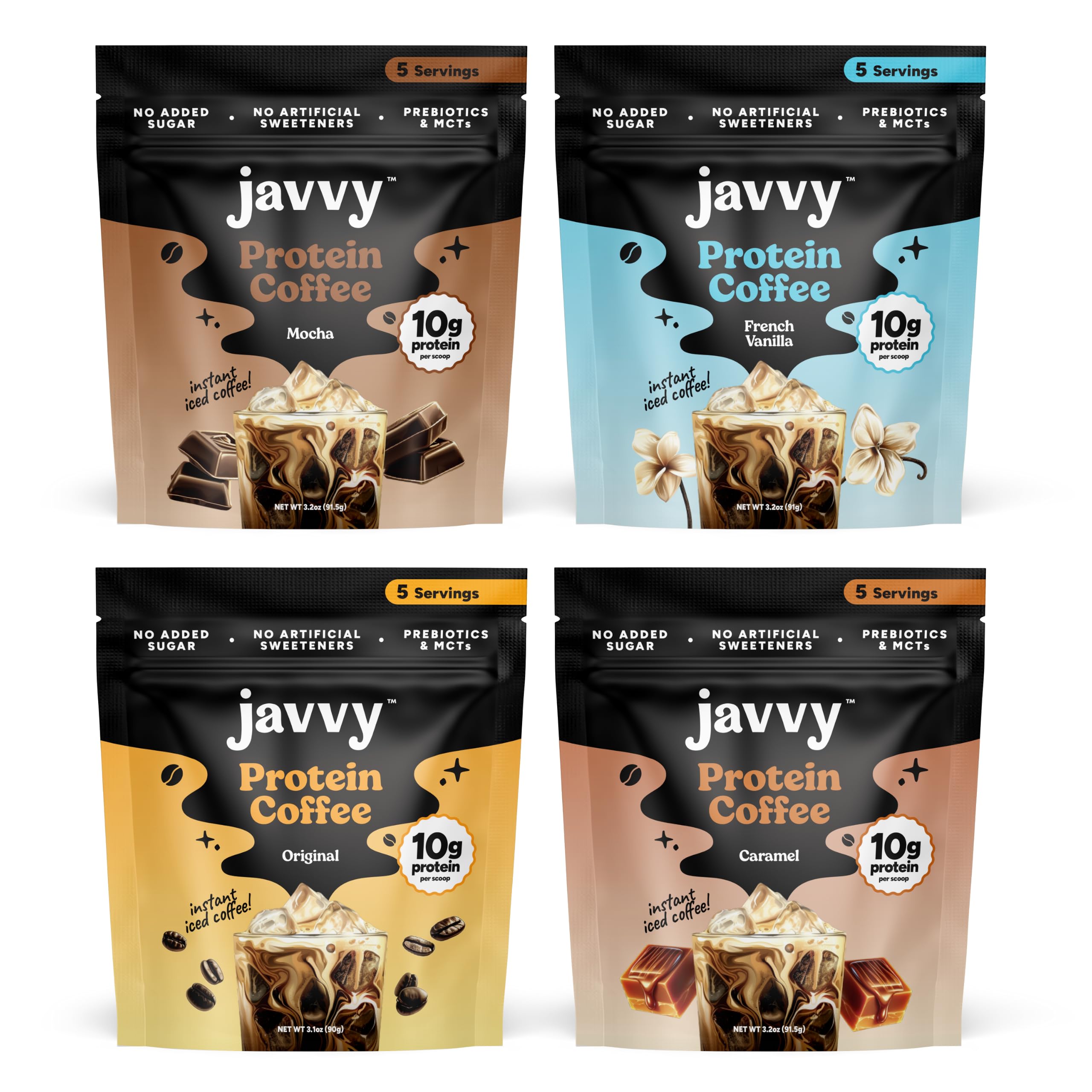Javvy Protein Iced Coffee - Premium Whey Protein & Iced Coffees, 100% Natural Cold Brew, Zero Artificial Flavors & Sweeteners, 80mg Caffeine, No Added Sugar, 20 Servings, Caramel, 1 Pack