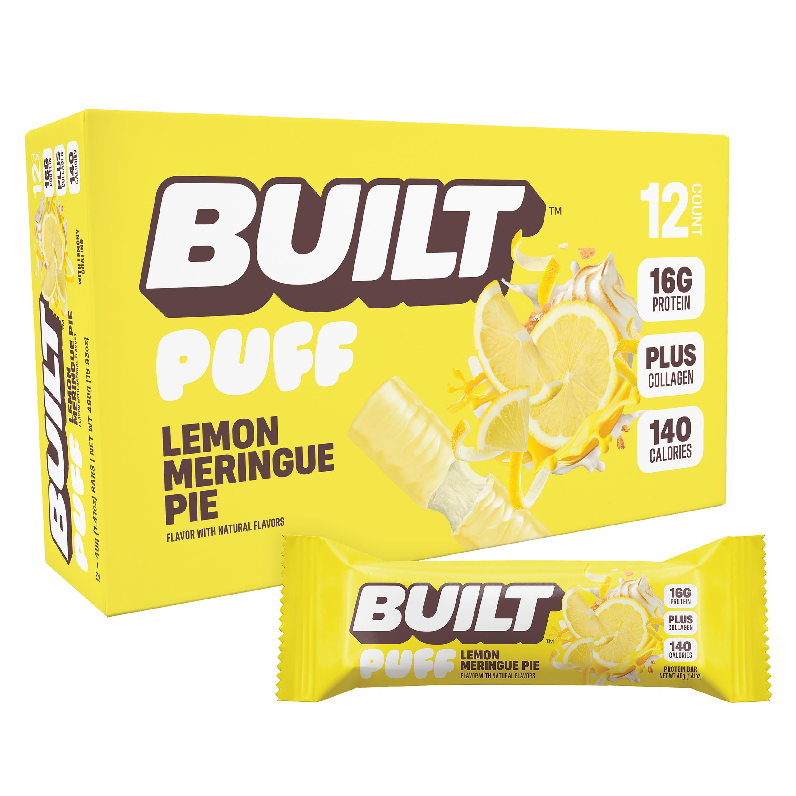 BUILT Bar Puff Protein Bars - Variety Pack - 15-17g Protein Snack Bars with Collagen - Calorie Conscious & Gluten Free - 12 Count, Variety May Vary | Protein Snack Bars with Collagen, Calorie Conscious, Gluten Free