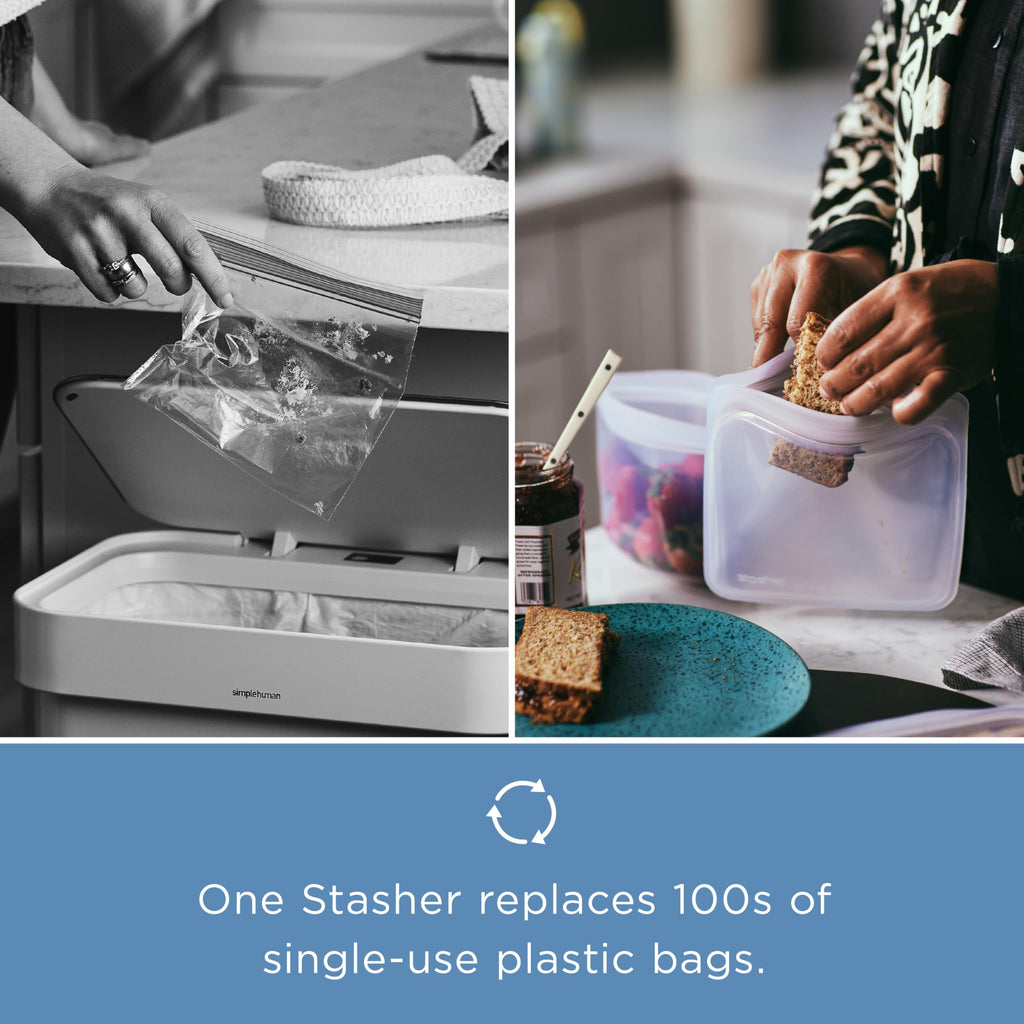 Stasher Silicone Reusable Food Storage Bag, Half Gallon Silicone Bag, Meal Prep, Reusable Freezer Bag, Microwave, Dishwasher, Oven Safe, Sous Vide, Eco Friendly, Food Storage Bag, 64 oz, Clear