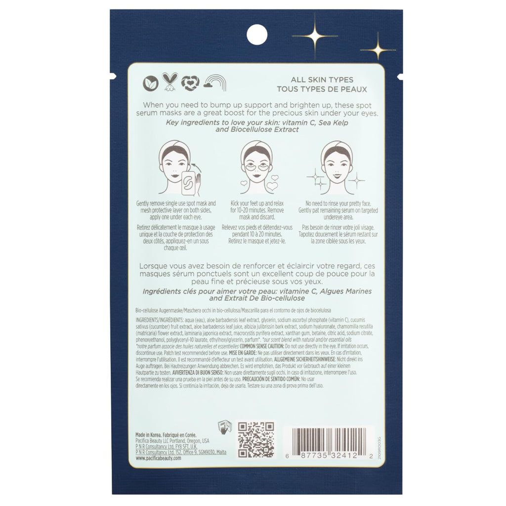 Pacifica Undereye Spot Serum Mask – Bright Eye Vitamin C Mask for Dark Circles & Hydration, Brightening Under Eye Treatment, Vegan & Cruelty-Free, 1 Pack