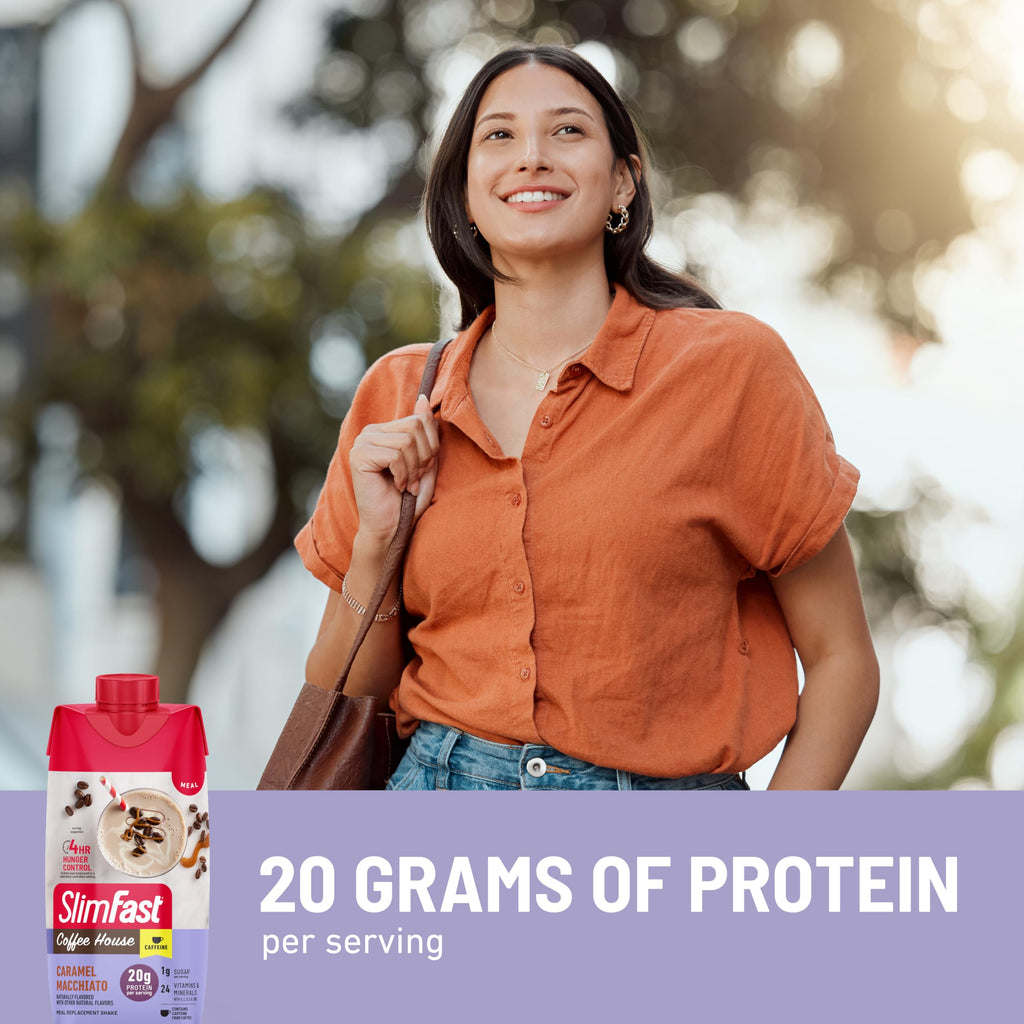 SlimFast Protein Shake, Vanilla- 20g Protein, Meal Replacement Shake Ready to Drink, High Protein with Low Carb and Low Sugar, 24 Vitamins and Minerals, 12 Count (Pack of 1) (Packaging May Vary)