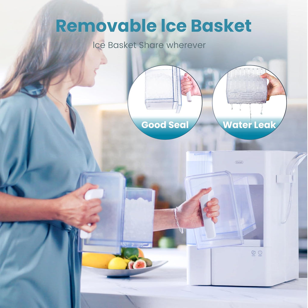 Gevi Adella Nugget Ice Maker 40lbs/Day,Countertop Pellet Ice Machine,Large Gallon Side Water Tank&Self-Cleaning,Pellet Ice Machine with Scoop&Basket for Home/Kitchen/Office
