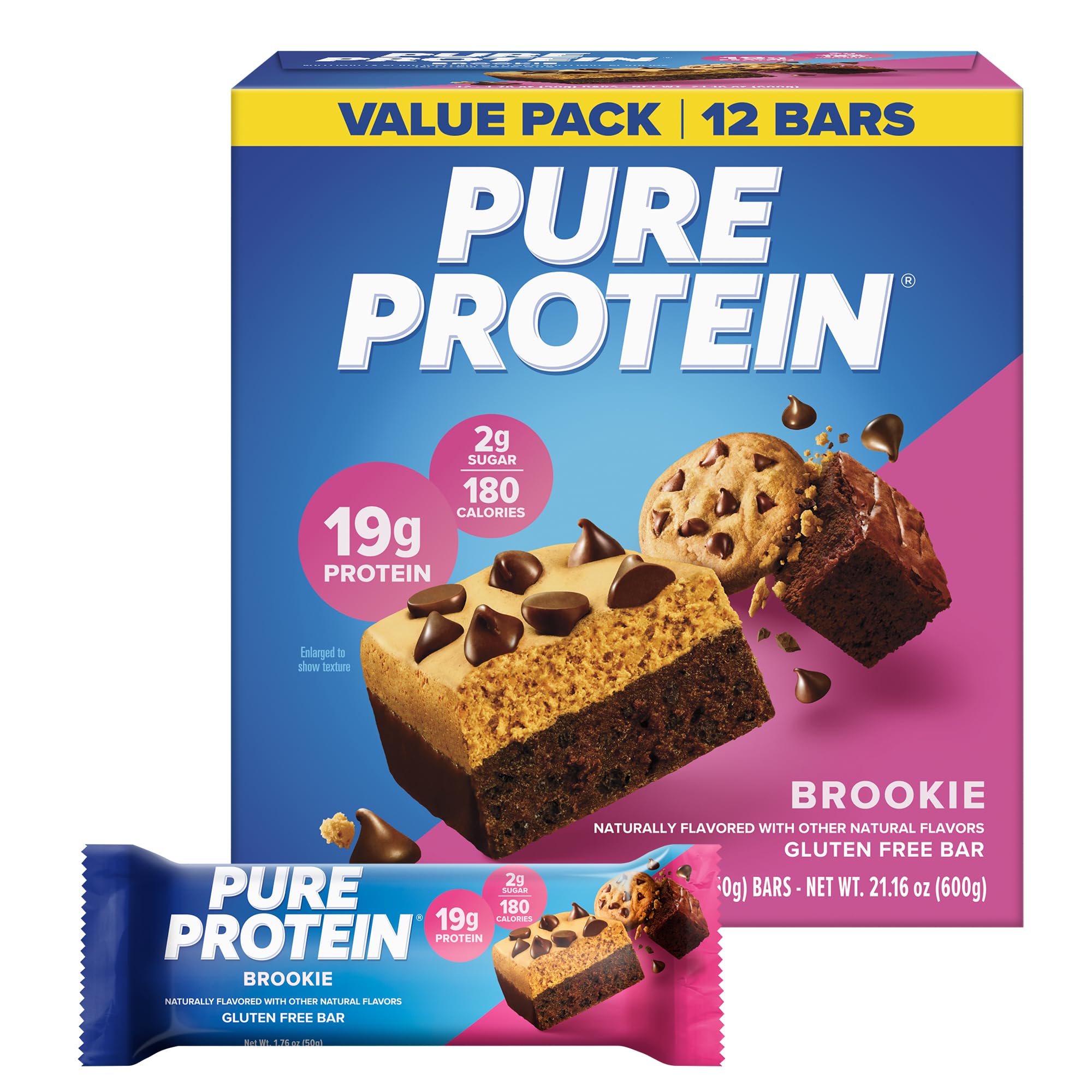 Pure Protein Chocolate Peanut Butter Protein Bars – 20g Protein, 3g Sugar, 190 Calories (12 count) Low Sugar* High Protein Snack - Gluten Free - Perfect for a Healthy Snack