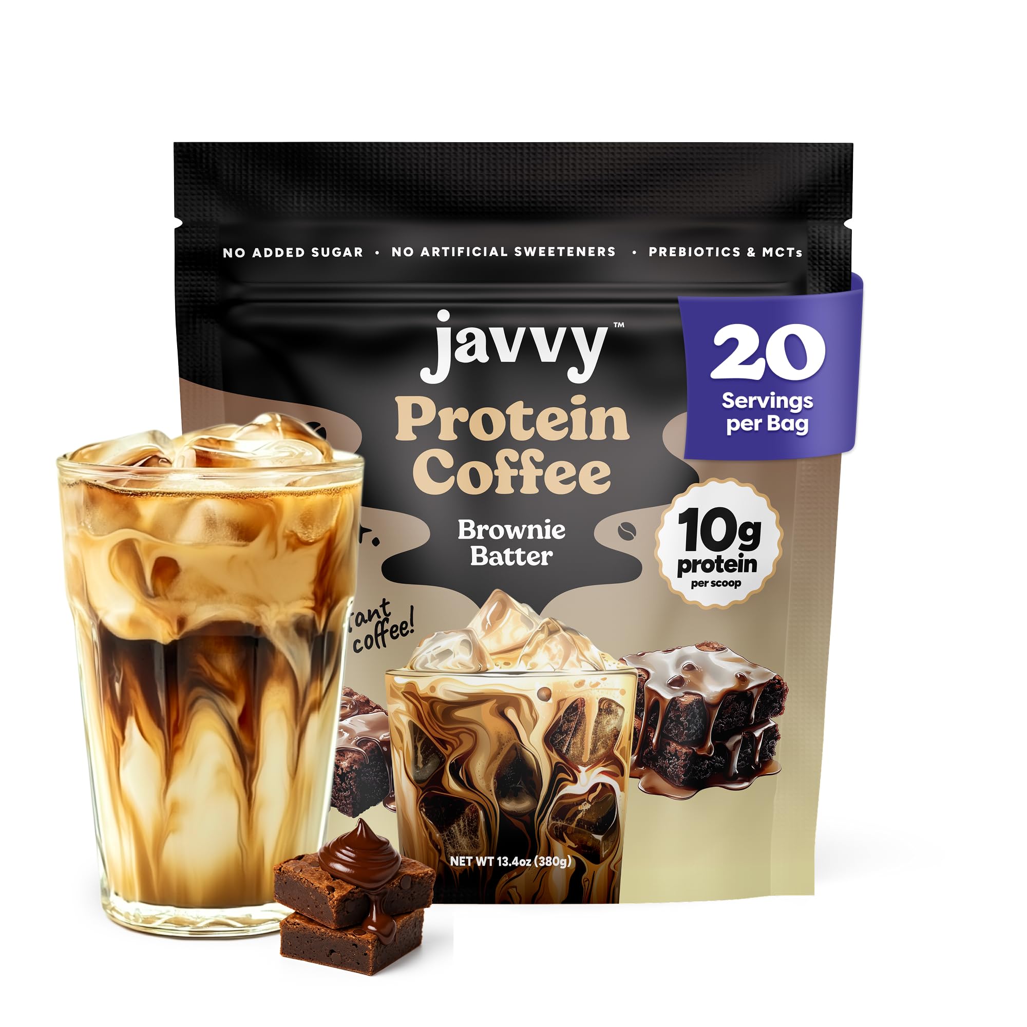 Javvy Protein Iced Coffee - Premium Whey Protein & Iced Coffees, 100% Natural Cold Brew, Zero Artificial Flavors & Sweeteners, 80mg Caffeine, No Added Sugar, 20 Servings, Caramel, 1 Pack
