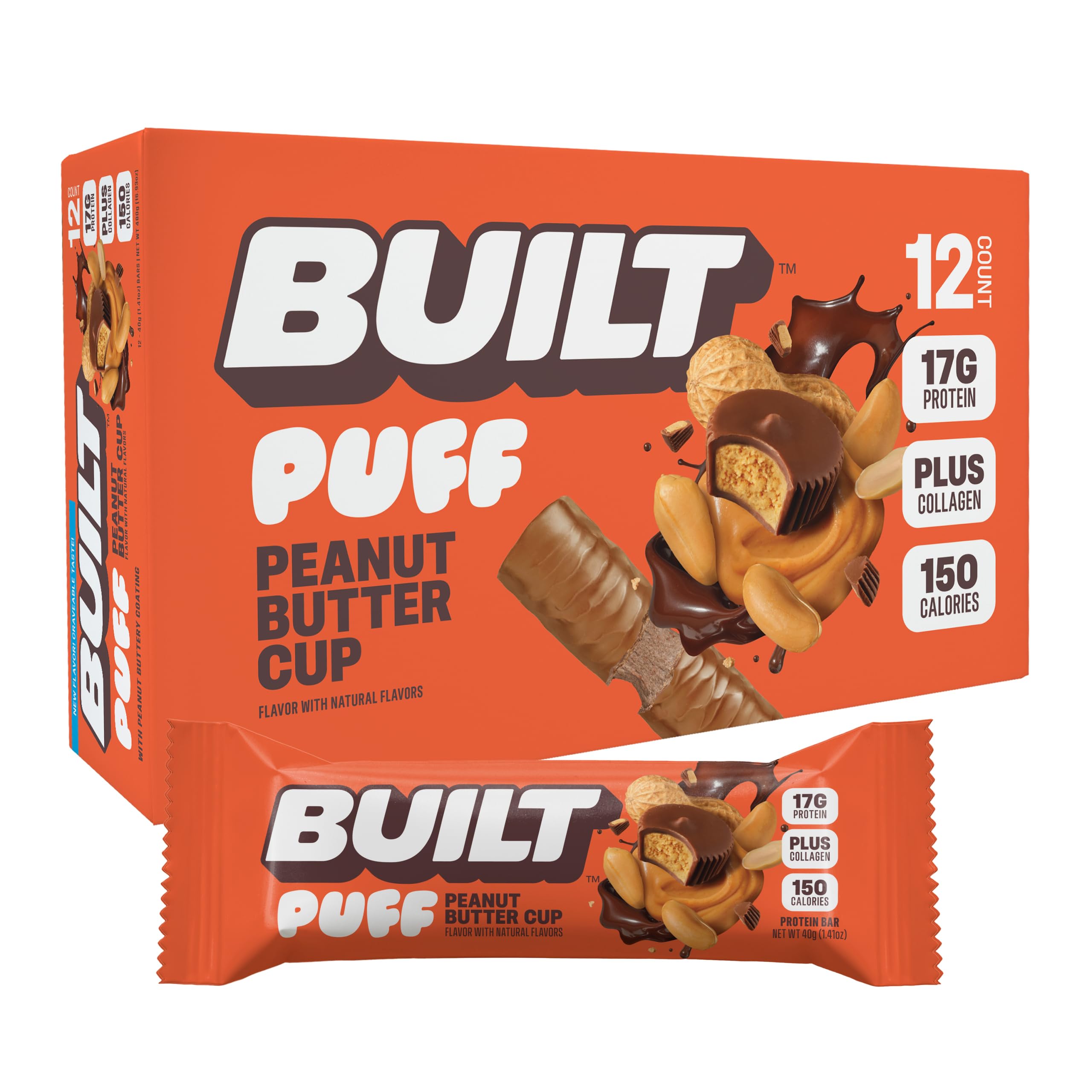 BUILT Bar Puff Protein Bars - Variety Pack - 15-17g Protein Snack Bars with Collagen - Calorie Conscious & Gluten Free - 12 Count, Variety May Vary | Protein Snack Bars with Collagen, Calorie Conscious, Gluten Free