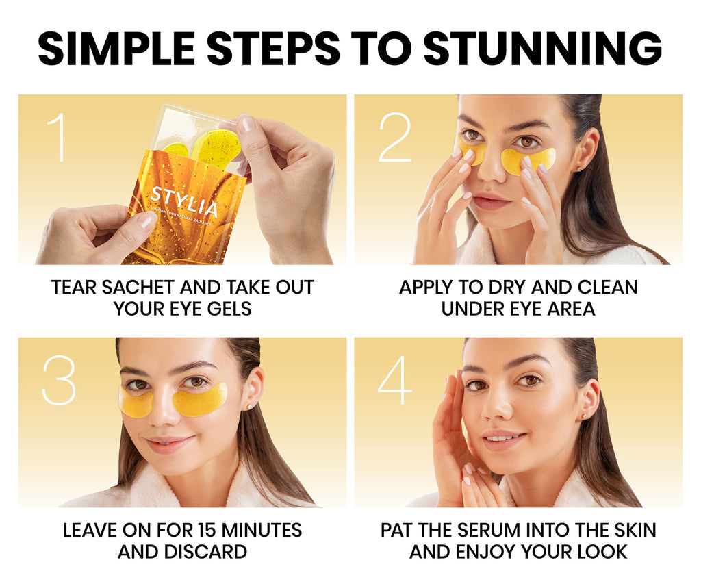 Stylia Collagen & Vitamin C Under Eye Patches for Puffy Eyes & Dark Circles - Depuffing, Hydrating & Firming Under Eye Mask with Hyaluronic Acid - Stocking Stuffers for Teen Girls, Vegan (30 Pairs)