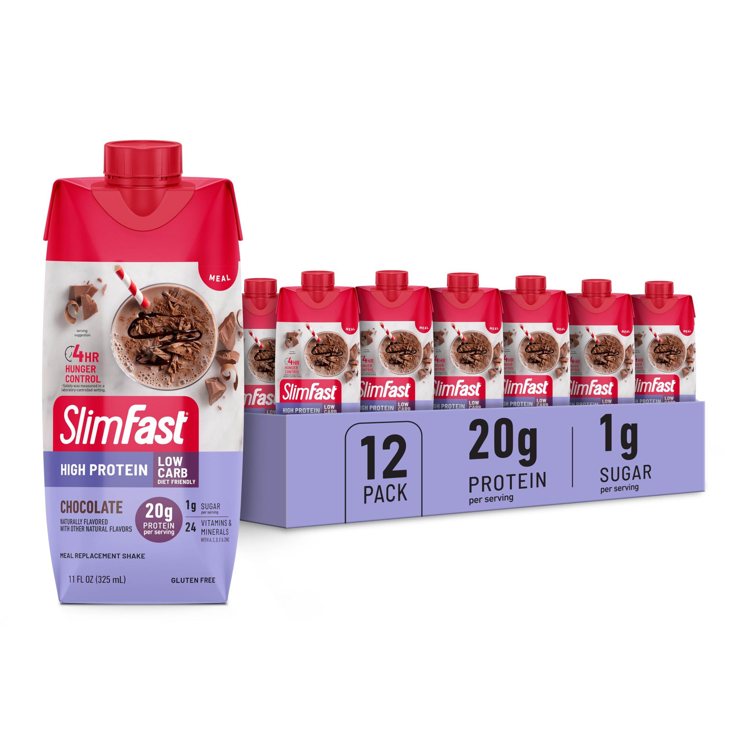 SlimFast Protein Shake, Vanilla- 20g Protein, Meal Replacement Shake Ready to Drink, High Protein with Low Carb and Low Sugar, 24 Vitamins and Minerals, 12 Count (Pack of 1) (Packaging May Vary)