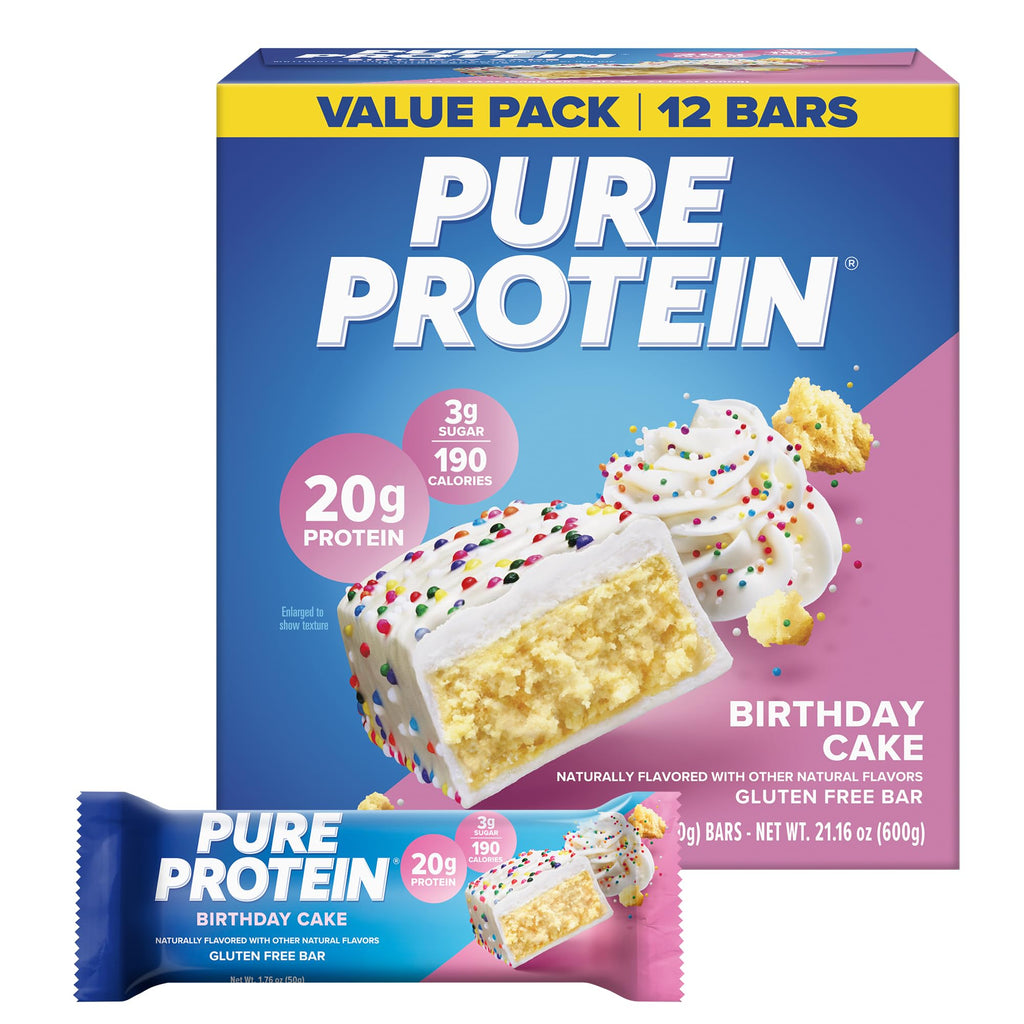 Pure Protein Chocolate Peanut Butter Protein Bars – 20g Protein, 3g Sugar, 190 Calories (12 count) Low Sugar* High Protein Snack - Gluten Free - Perfect for a Healthy Snack
