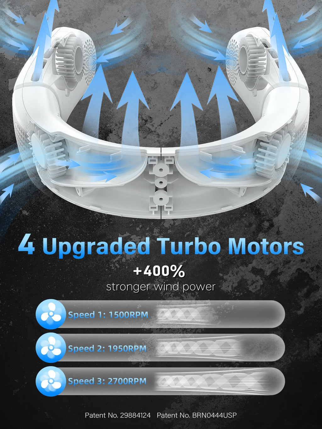 ChillGo Neck Fan - 4 Turbo Foldable Portable Fans - Personal Bladeless Fan 5200mAh with Strong Airflow, Neck Fans that Blow Cold Air with 4 Vent Small Mini Fans Wearable Cooling Fan for Travel Outdoor