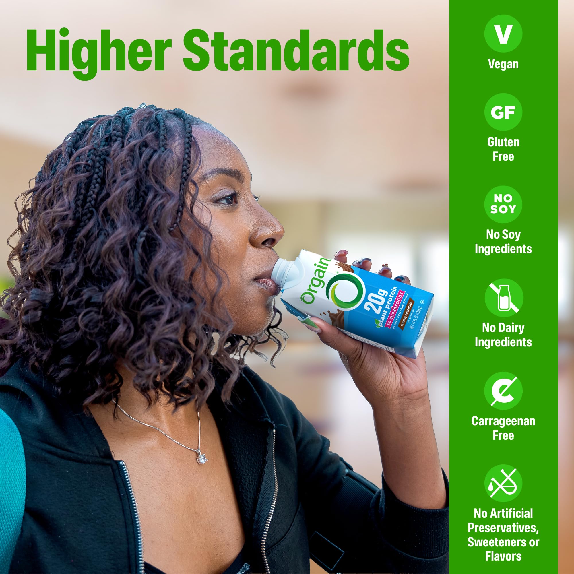 Orgain Organic Vegan Protein Shake, Creamy Chocolate - 20g Plant Based Protein, Ready to Drink, Fruits & Vegetables, Gluten Free, Kosher, No Soy or Dairy Ingredients, 11 Fl Oz (Pack of 12)