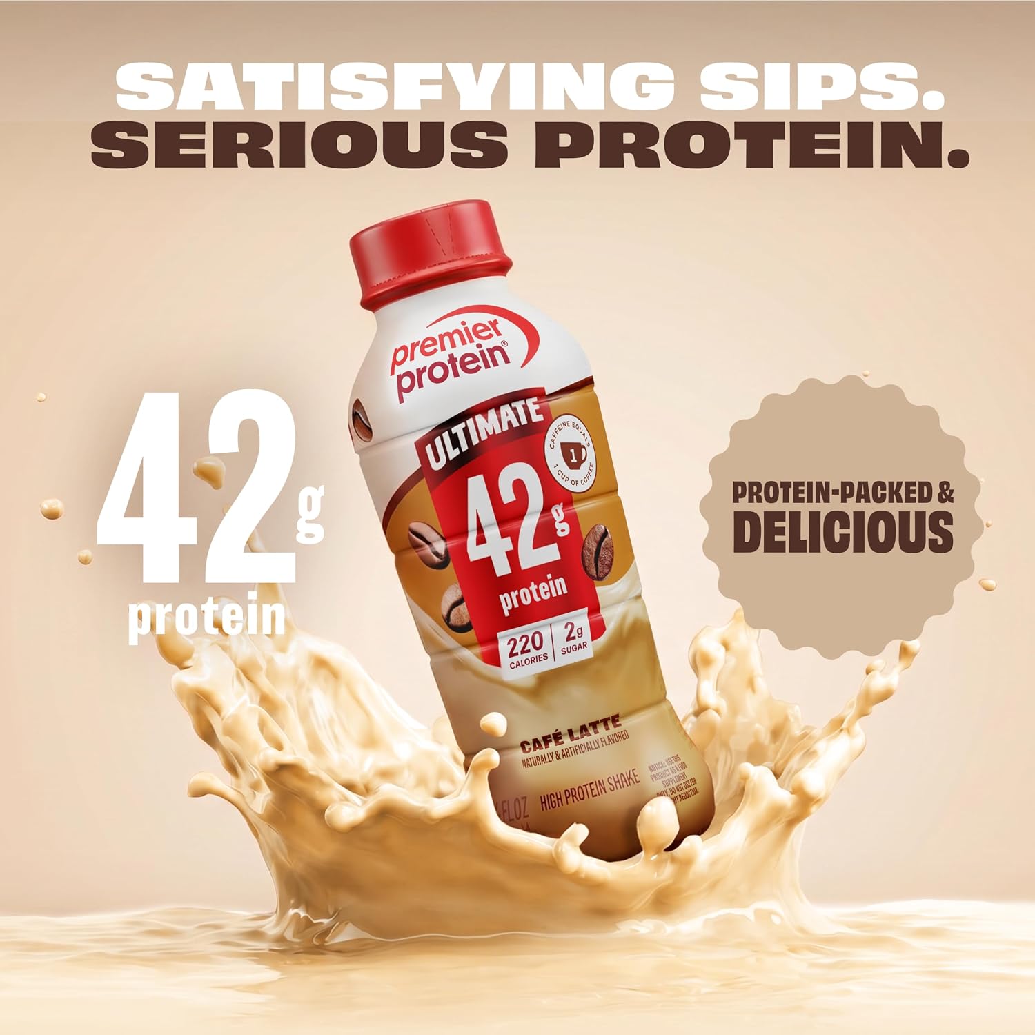 Premier Protein ULTIMATE High Protein Shake, 42g Protein, 2g Sugar, Café Latte, 14 fl oz (12 Pack)