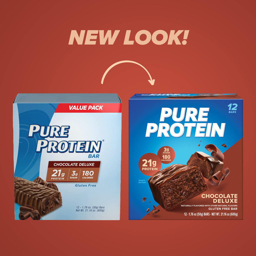 Pure Protein Chocolate Peanut Butter Protein Bars – 20g Protein, 3g Sugar, 190 Calories (12 count) Low Sugar* High Protein Snack - Gluten Free - Perfect for a Healthy Snack