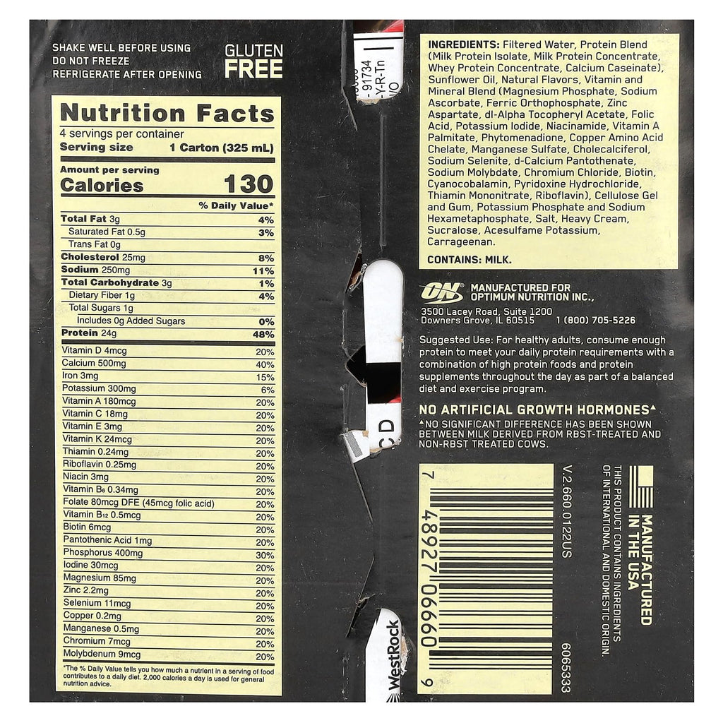 Optimum Nutrition Gold Standard Protein Shake, 24g Protein, Ready to Drink Protein Drinks, Chocolate, 11 Fl Oz, 12 Count (Pack of 1) (Packaging May Vary)